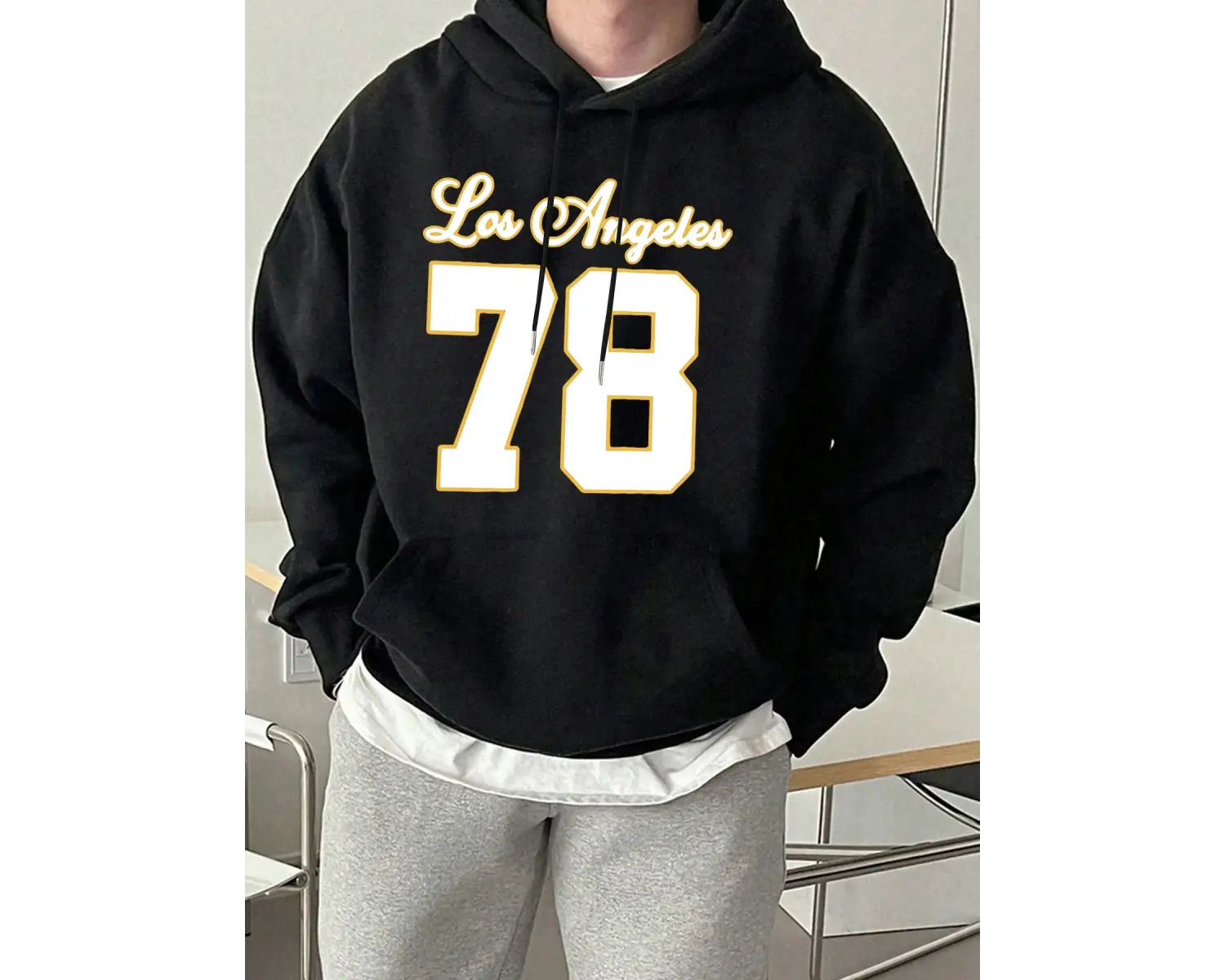 Los Angeles Numarası 78 Baskı Erkekler Sonbahar Hoody Yumuşak Cep Tişörtü Rahat Polar Eşofman