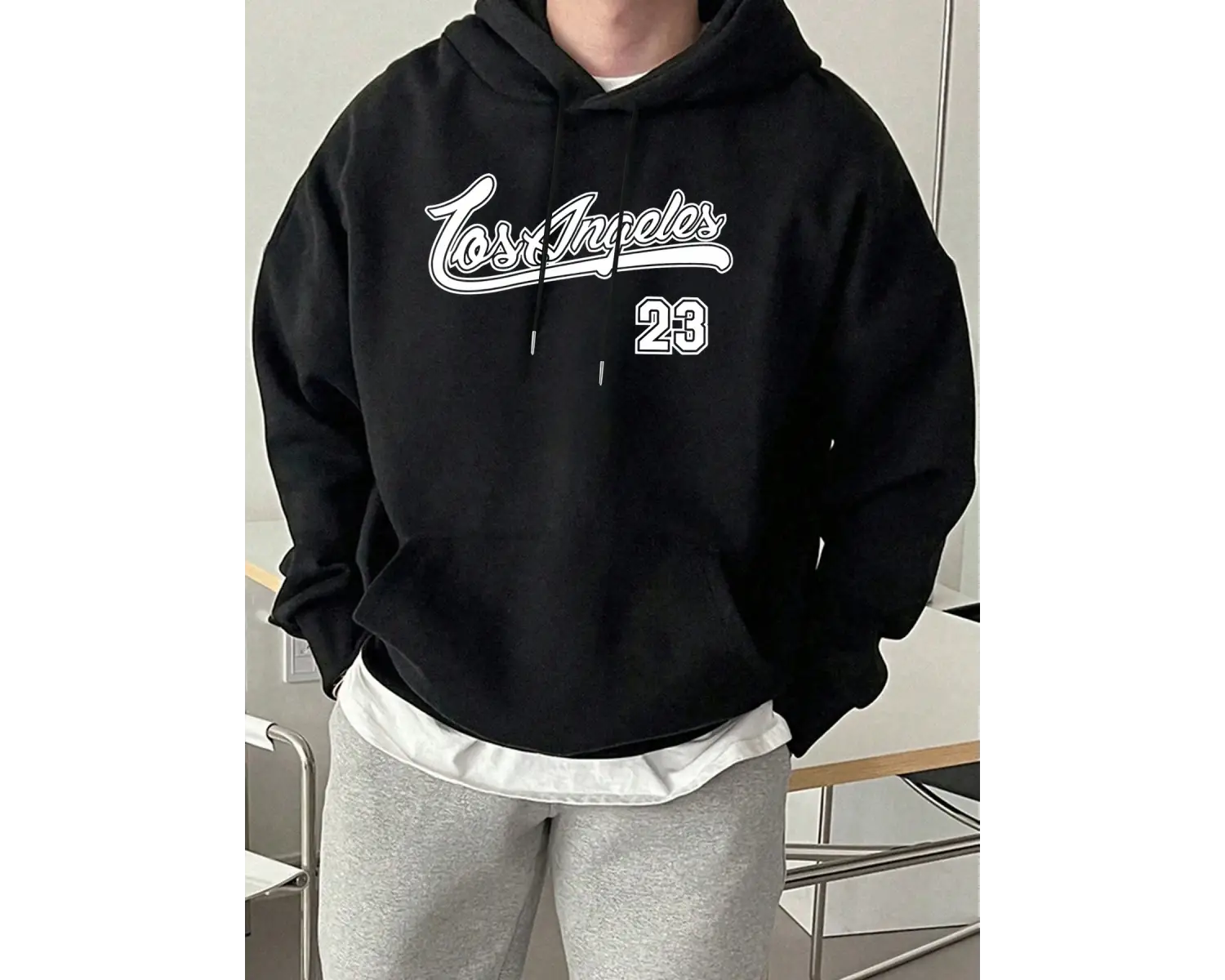 Los Angeles Number 23 Baskılı Üst Giyim Erkek Sokak Modası Günlük Kapüşonlu Üst Basit Rahat S