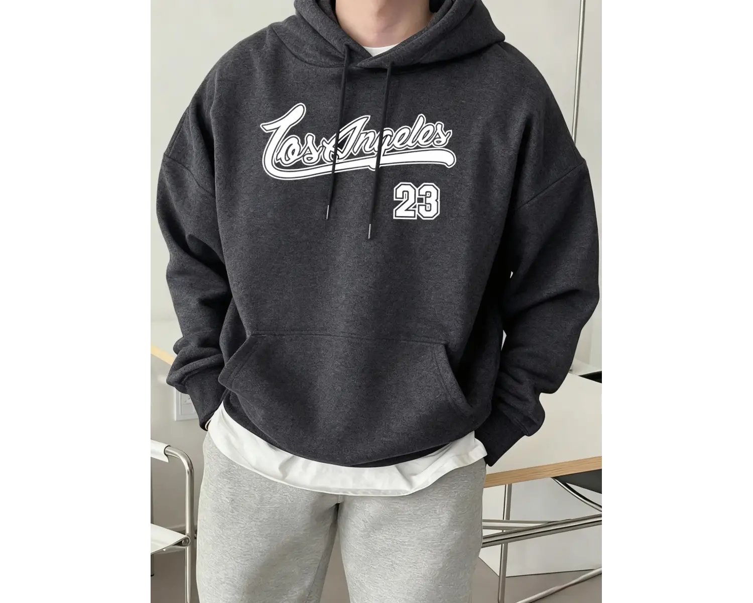 Los Angeles Number 23 Baskılı Üst Giyim Erkek Sokak Modası Günlük Kapüşonlu Üst Basit Rahat S