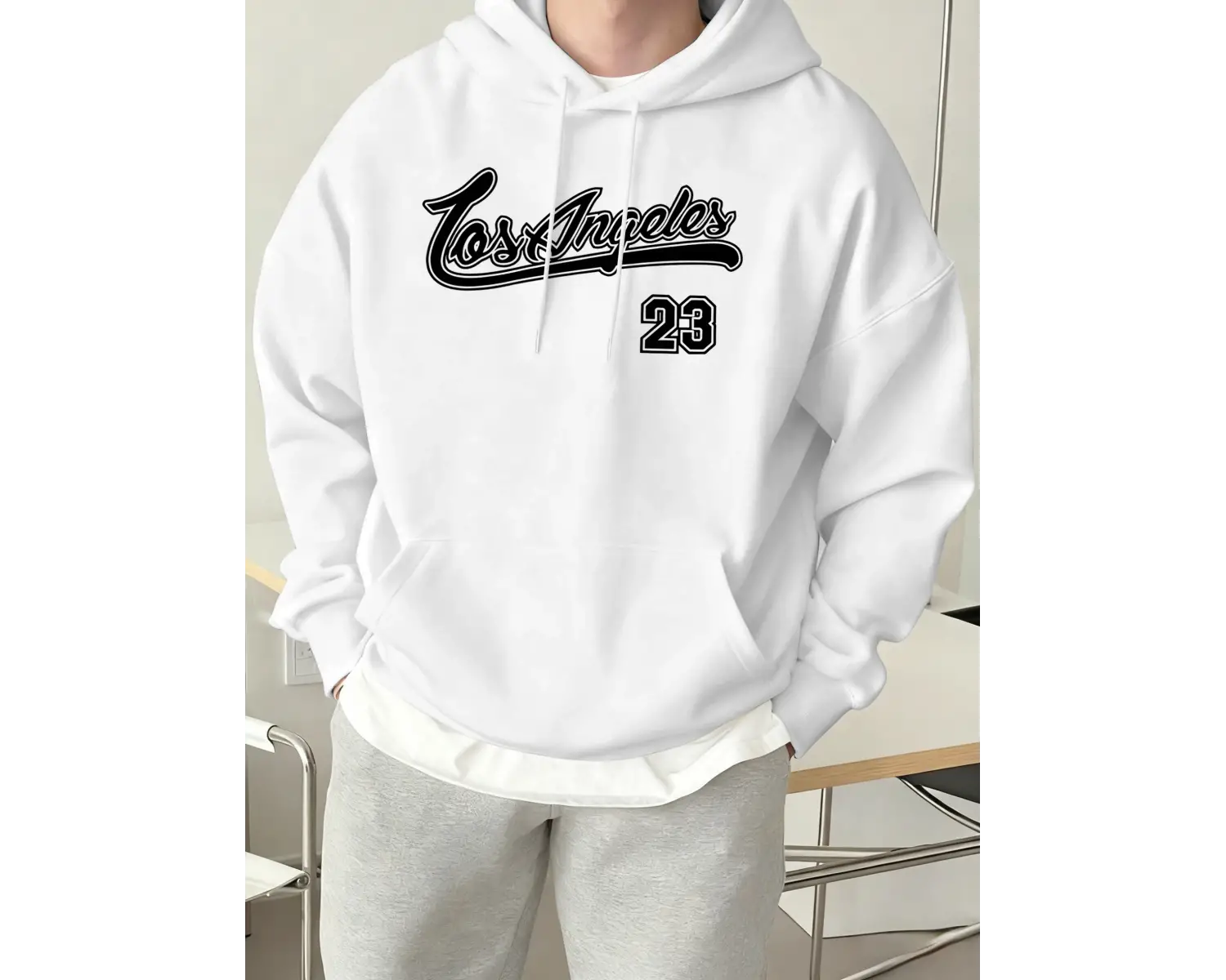 Los Angeles Number 23 Baskılı Üst Giyim Erkek Sokak Modası Günlük Kapüşonlu Üst Basit Rahat S