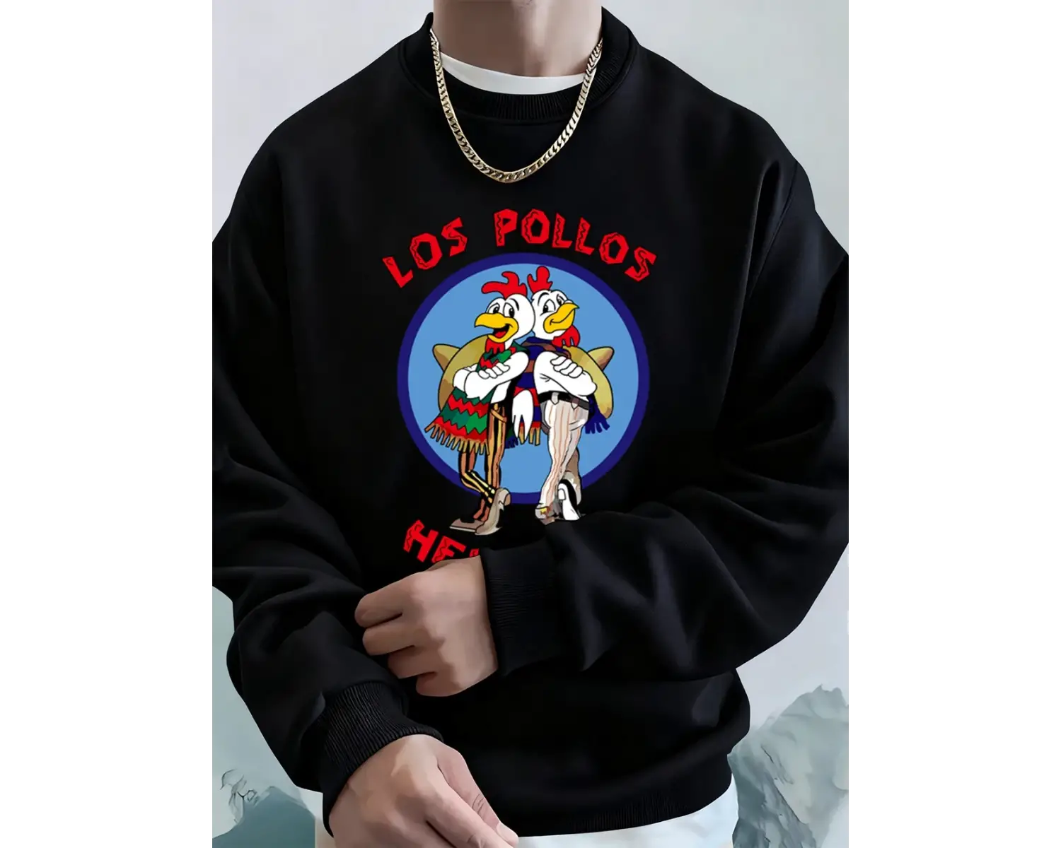 Los Pollos Hermanos Baskılı Erkek Kazak Kış Gevşek Kapüşonlular Spor Bisiklet Yaka Polar Sıca