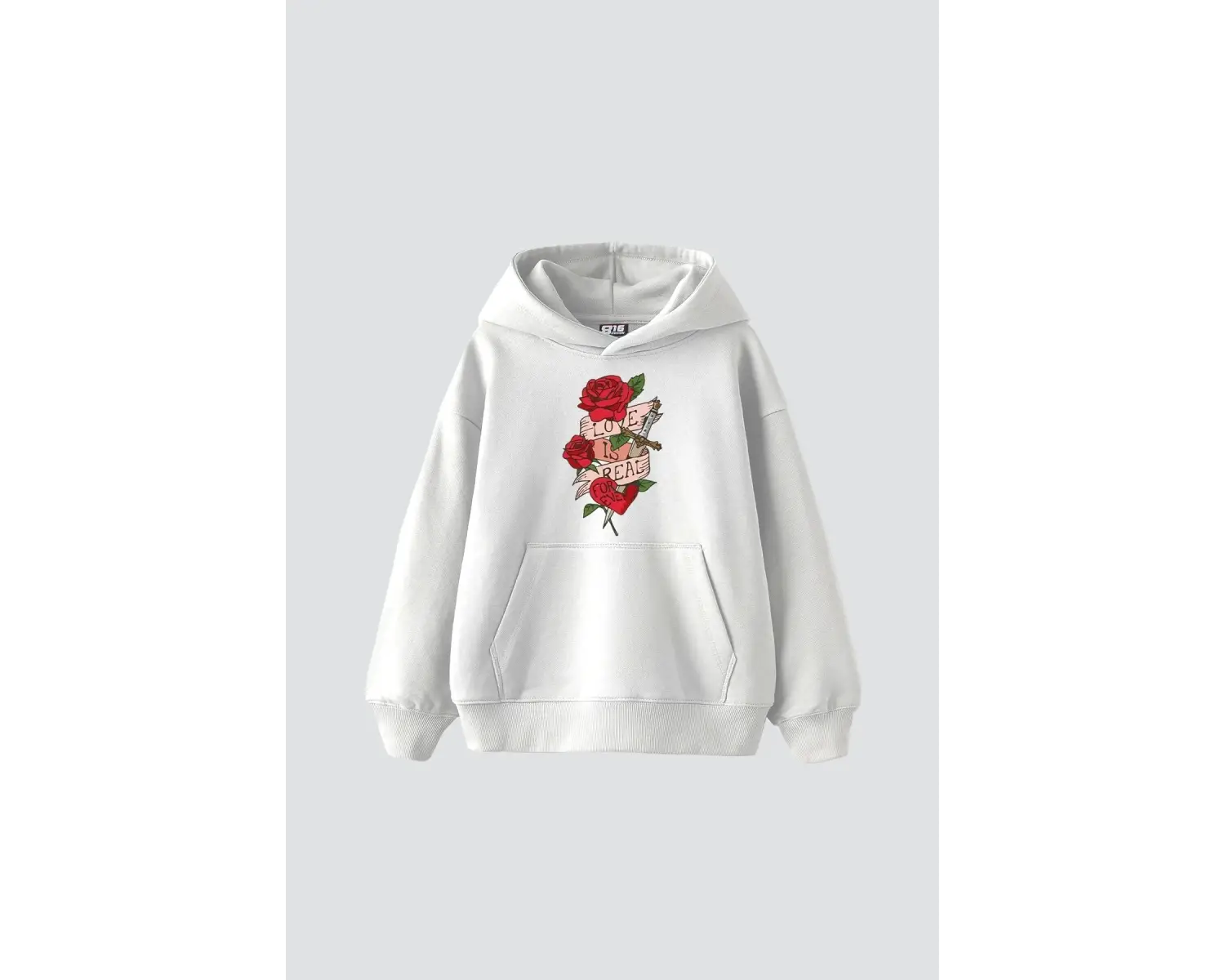 Love İs Real Baskılı Oversize Unisex Beyaz