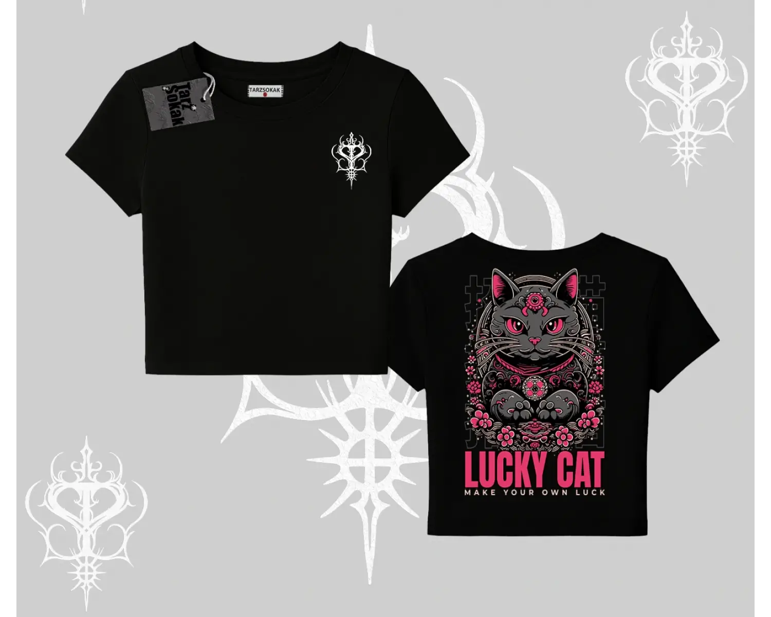 Lucky Cat Japon Tarzı Kedi Baskılı Babby Tee Tshirt