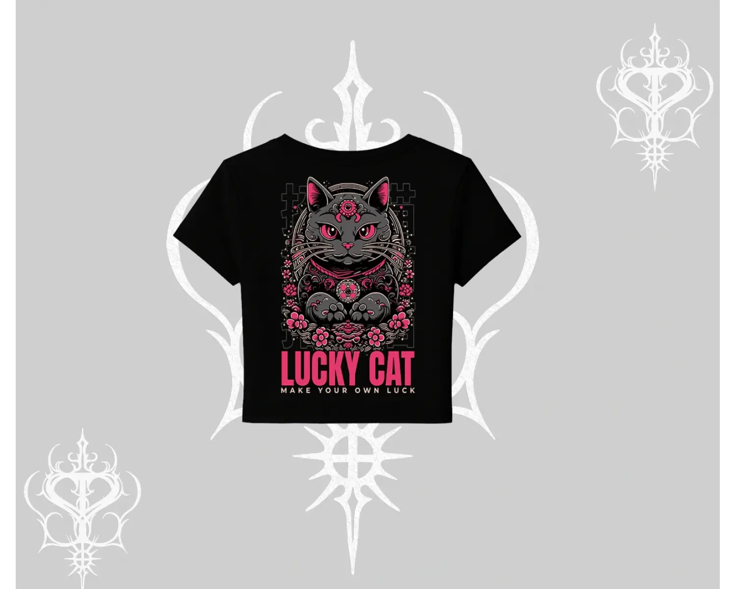 Lucky Cat Japon Tarzı Kedi Baskılı Babby Tee Tshirt
