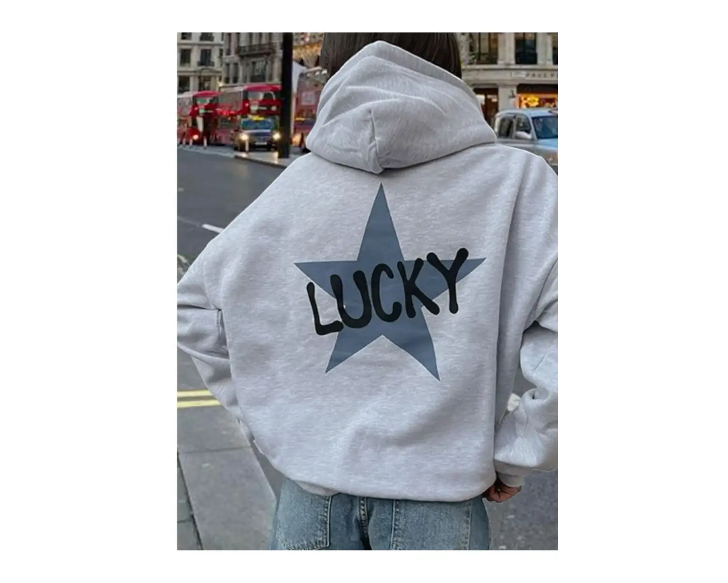 Lucky star hoodie oversize gri