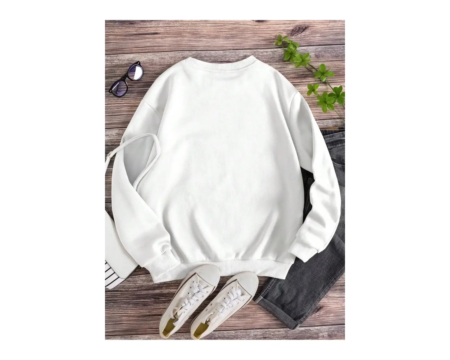 LUNE Cartoon Cat Print Lined Sweatshirt Beyaz