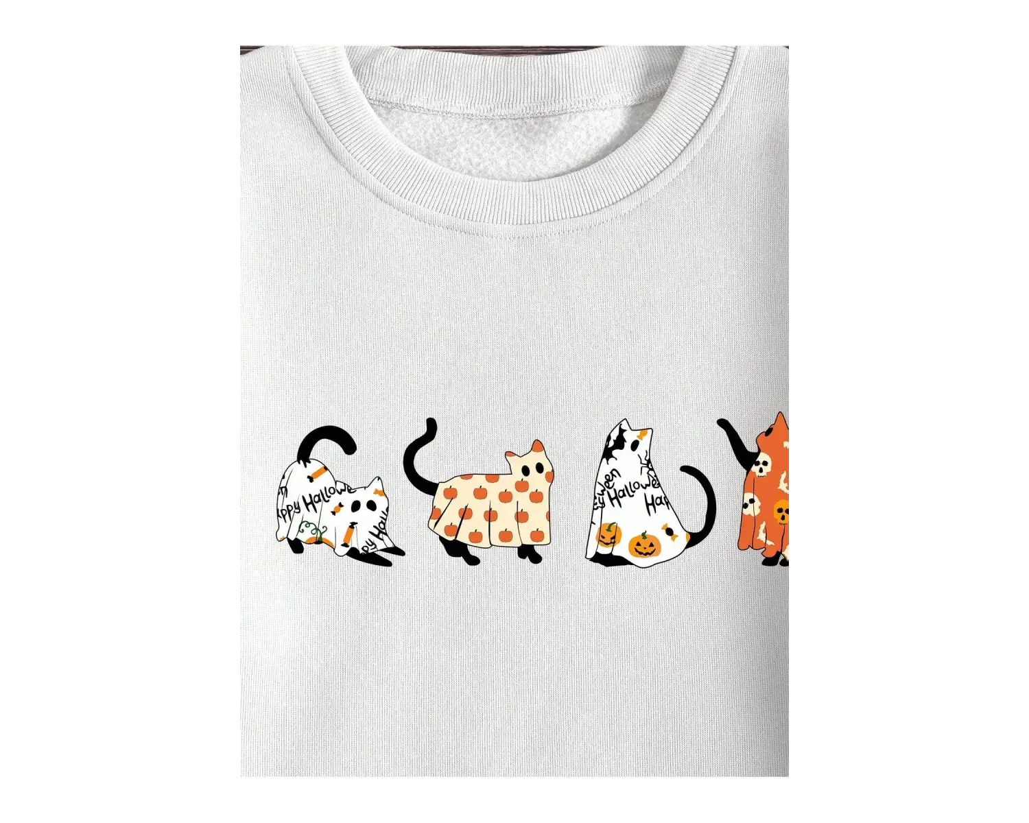 LUNE Cartoon Cat Print Lined Sweatshirt Beyaz