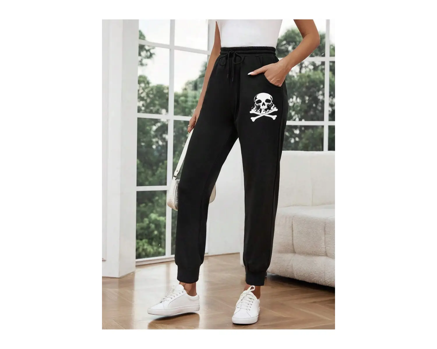 LUNE Halloween Skull Print Drawstring Waist 4 Mevsim Eşofman