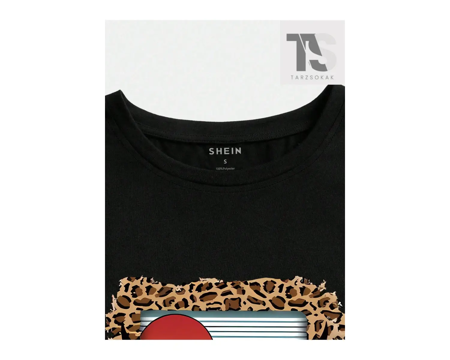 LUNE Leopar Desenli Koyun Kafası Grafikli Kadın Tişört