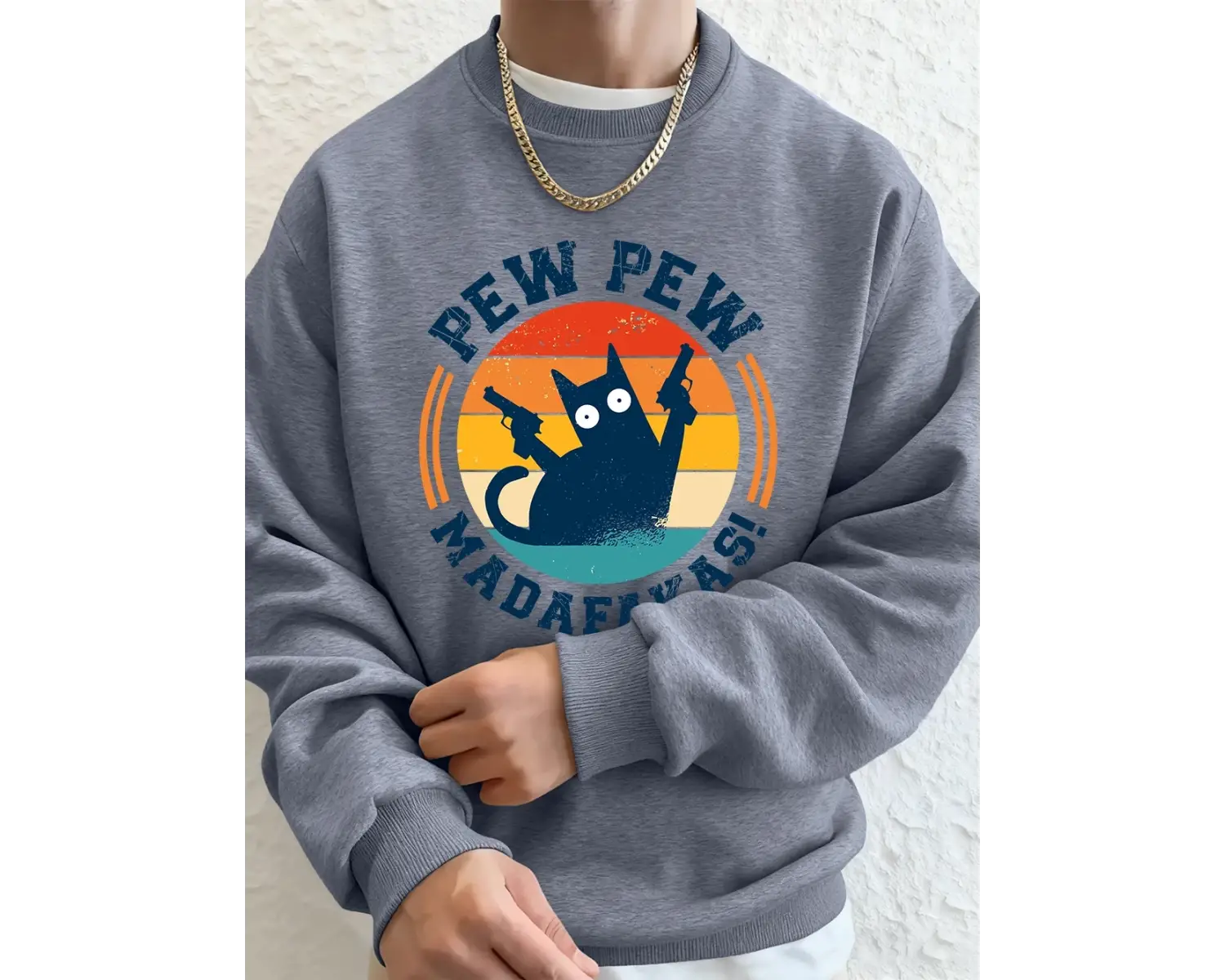 Madafakas Çift Silahlı Kedi Baskılı Erkek Kapüşonlu Üstü Sonbahar Polar Sıcak Sweatshirt Günl