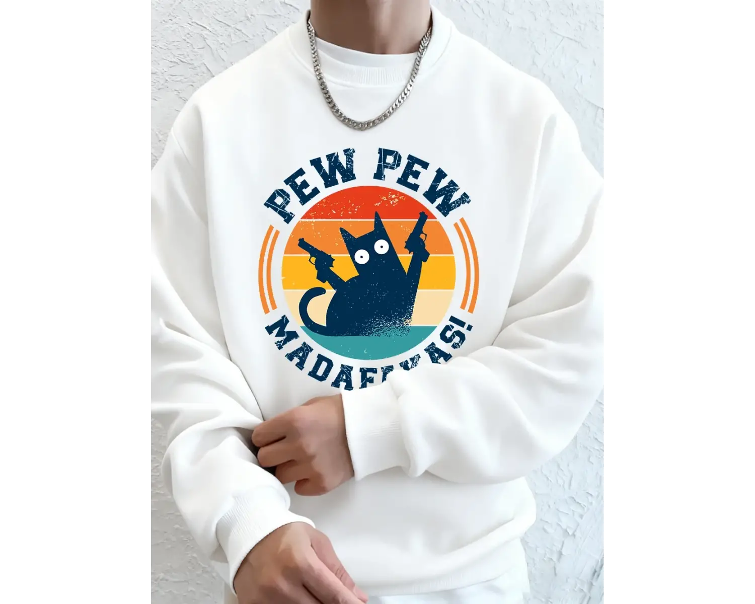 Madafakas Çift Silahlı Kedi Baskılı Erkek Kapüşonlu Üstü Sonbahar Polar Sıcak Sweatshirt Günl