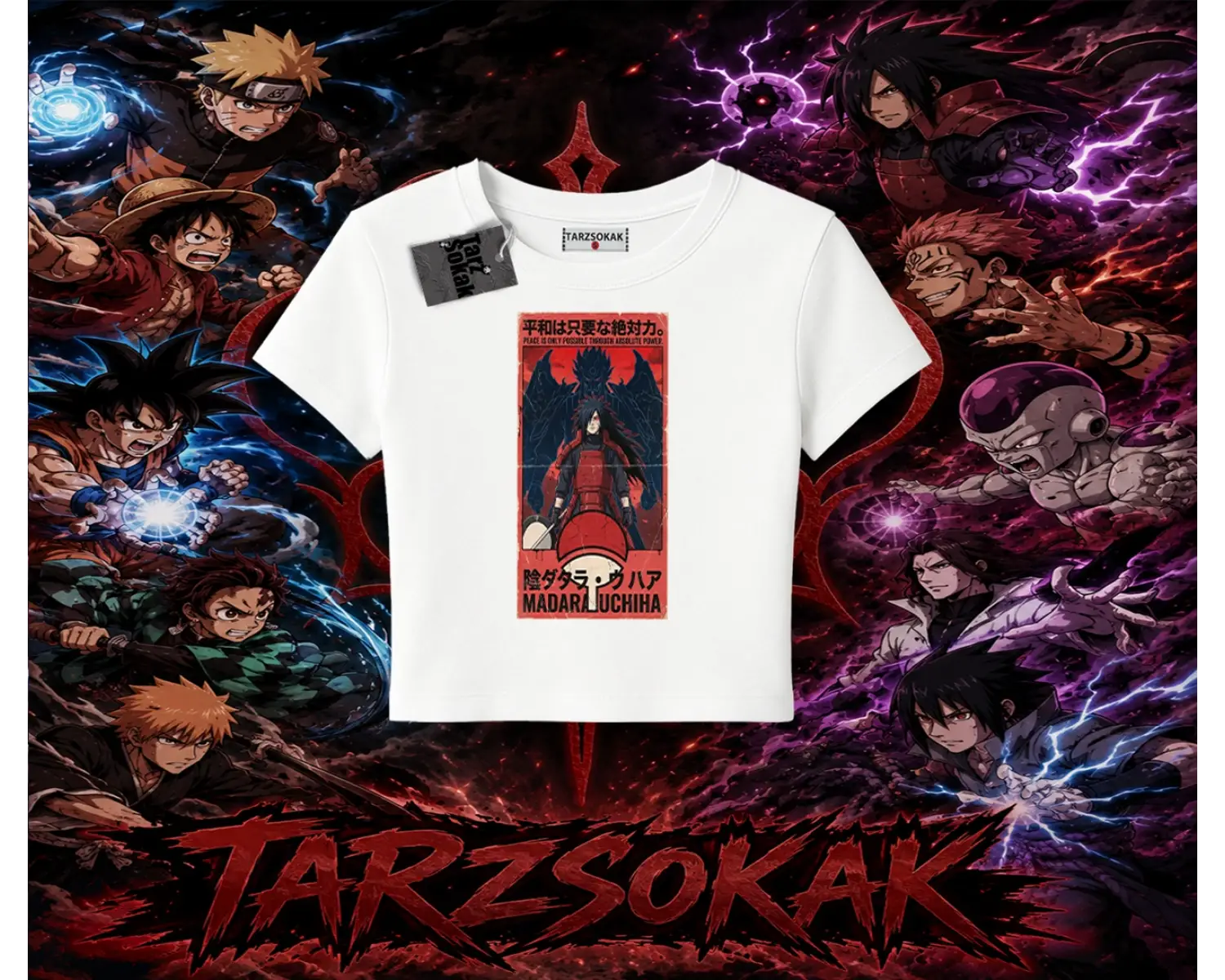 Madara Uchiha Naruto Anime Karakteri Kadın Baby Tee Beyaz