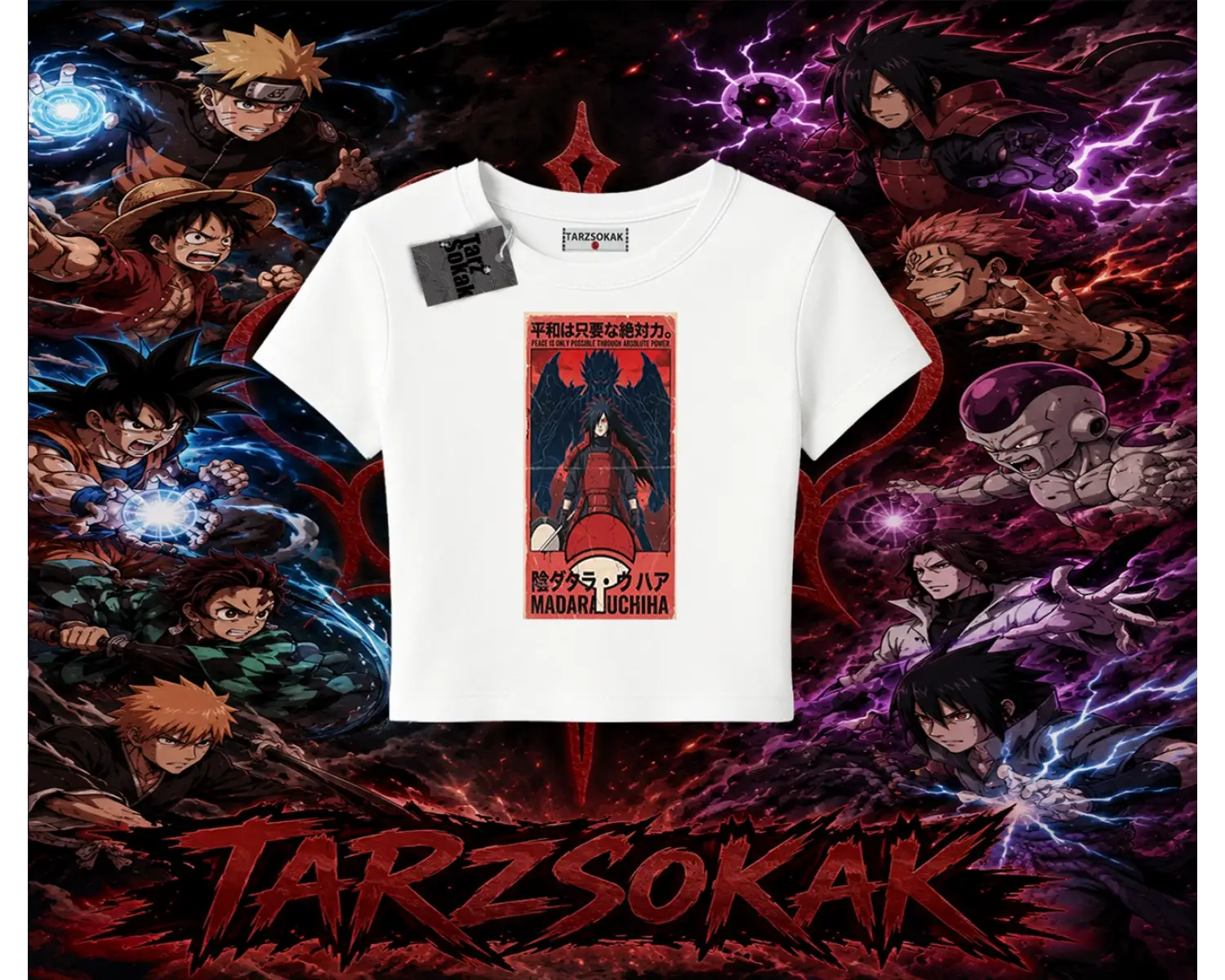 Madara Uchiha Naruto Anime Karakteri Kadın Baby Tee Beyaz