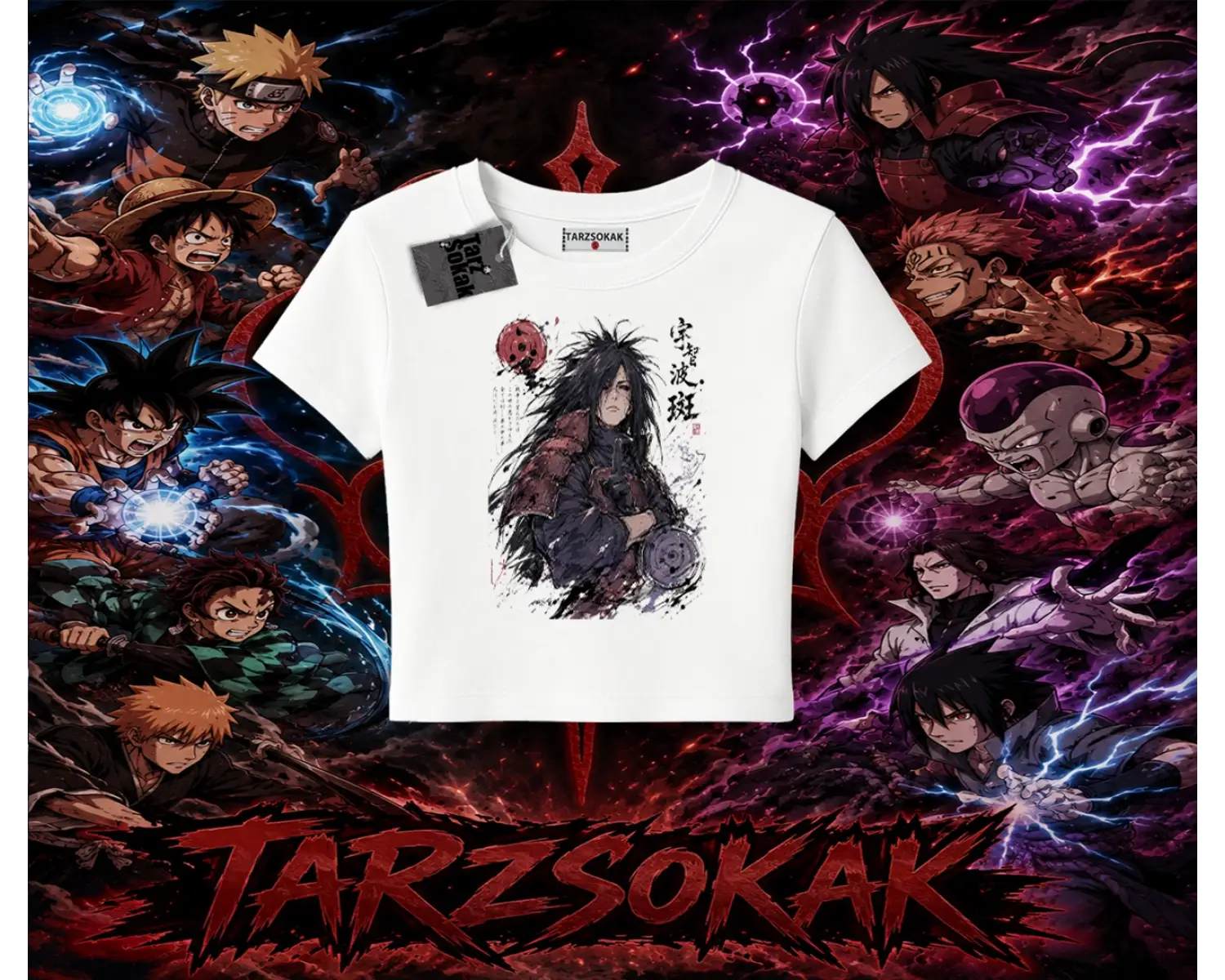 Madara Uchiha Naruto Anime Karakteri Kadın Baby Tee Beyaz