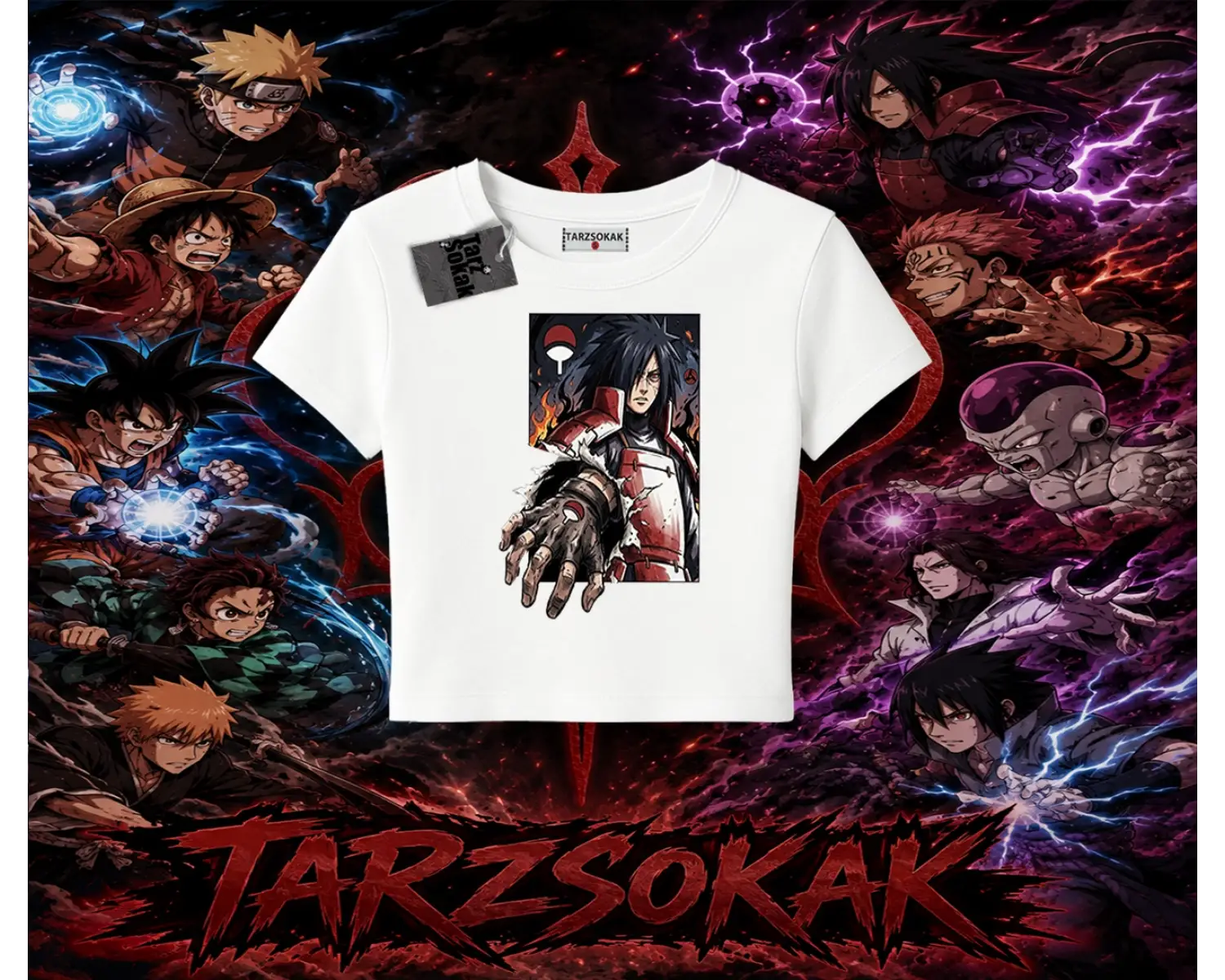Madara Uchiha Naruto Anime Karakteri Kadın Baby Tee Beyaz