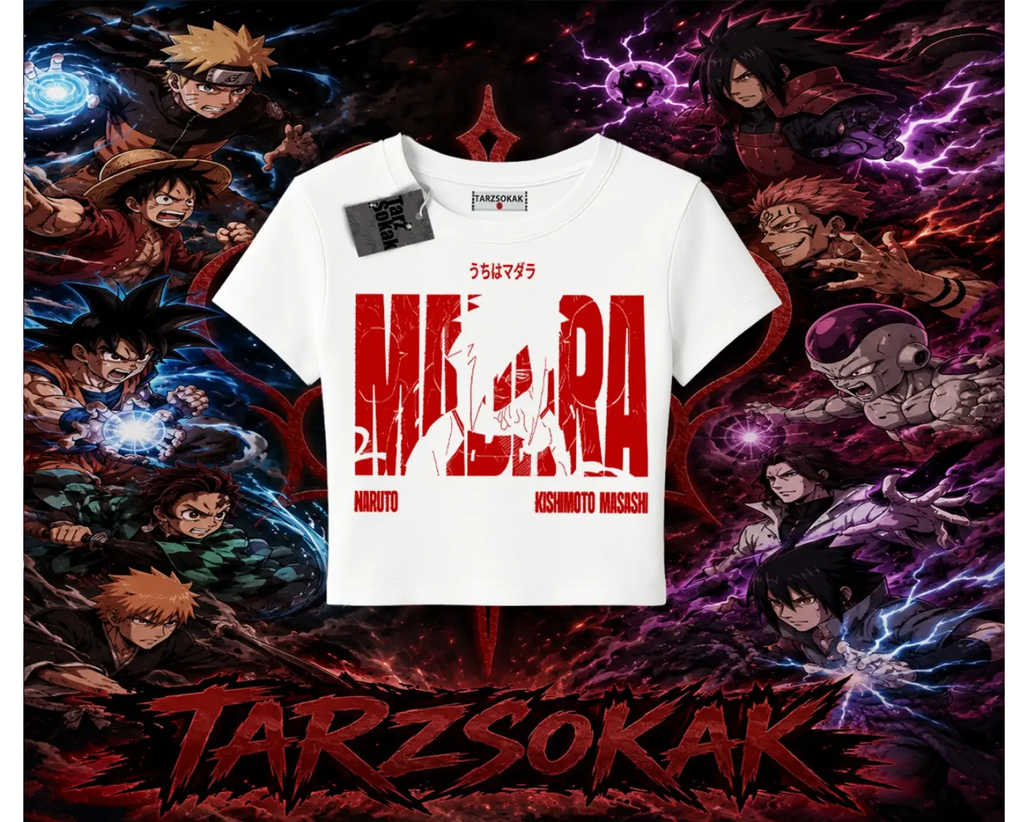 Madara Uchiha Naruto Anime Karakteri Kadın Baby Tee Beyaz
