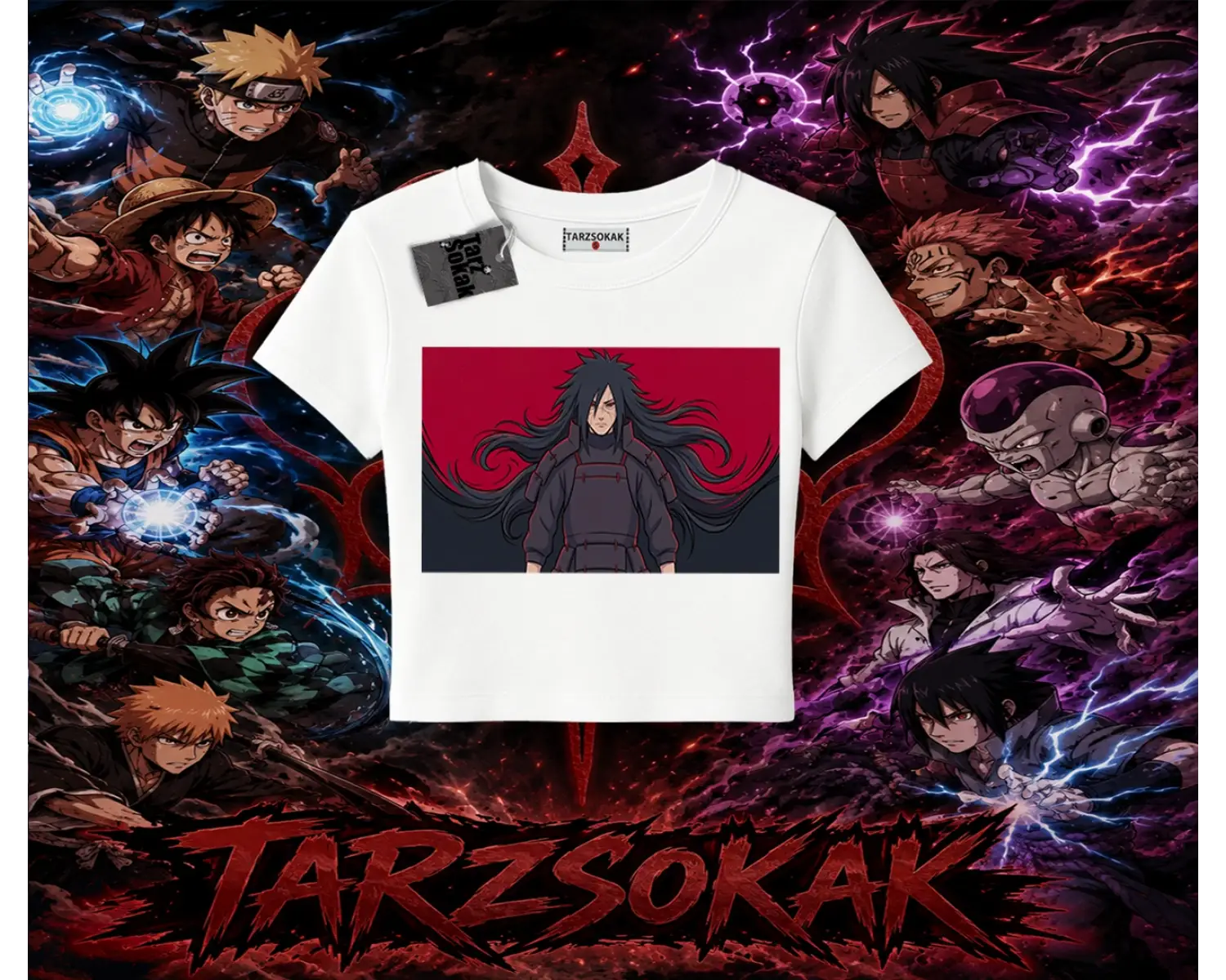 Madara Uchiha Naruto Anime Karakteri Kadın Baby Tee Beyaz