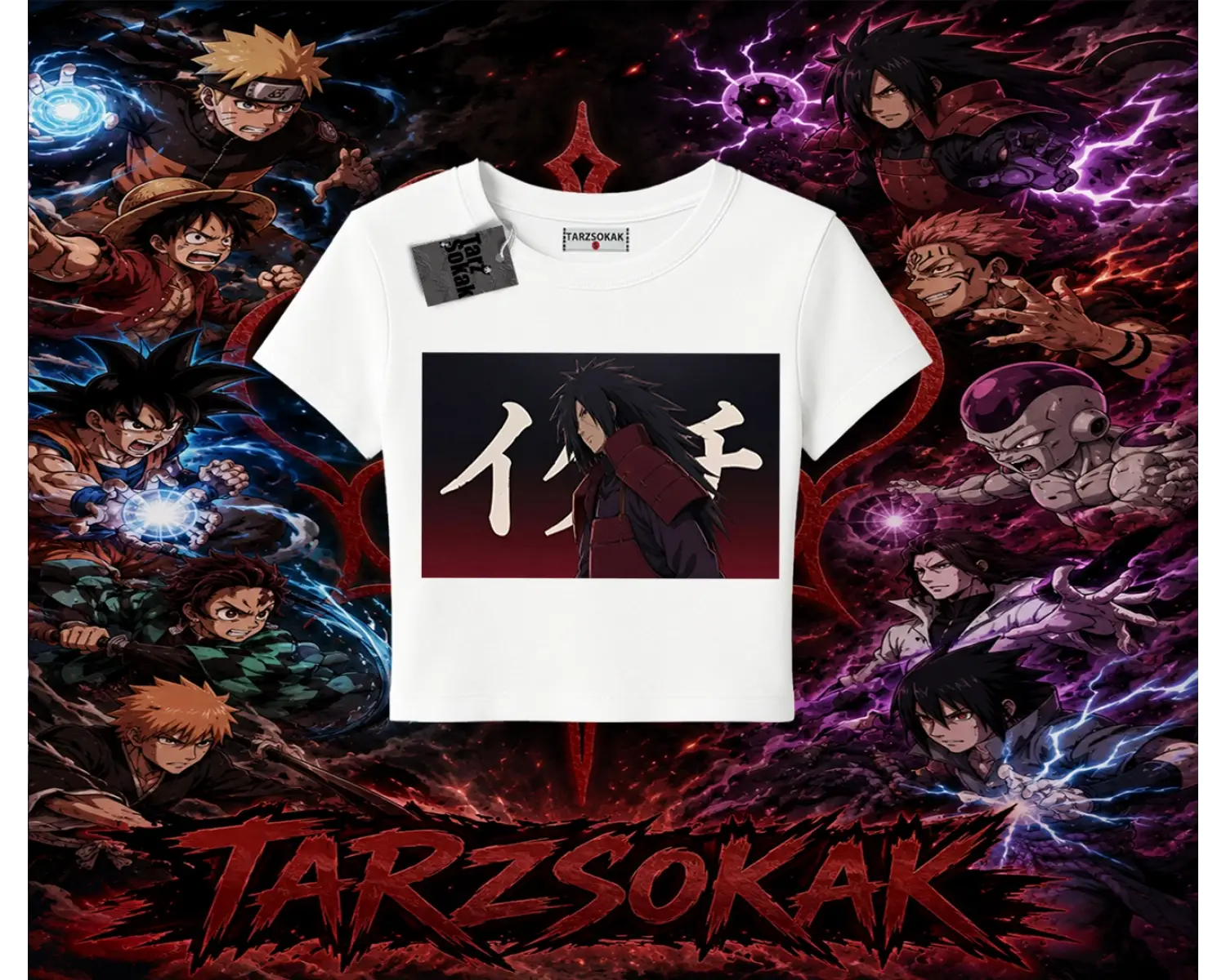 Madara Uchiha Naruto Anime Karakteri Kadın Baby Tee Beyaz