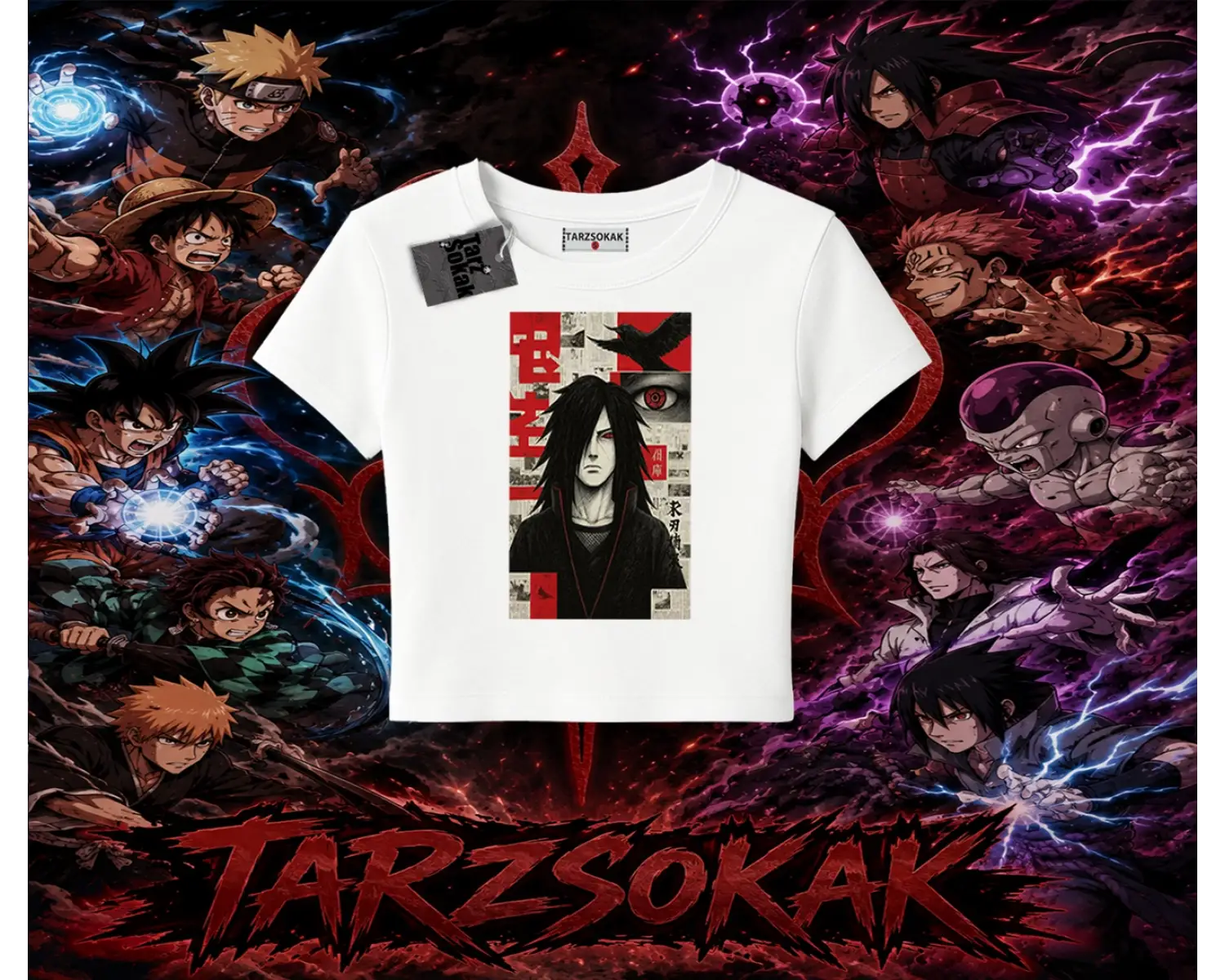 Madara Uchiha Naruto Anime Karakteri Kadın Baby Tee Beyaz