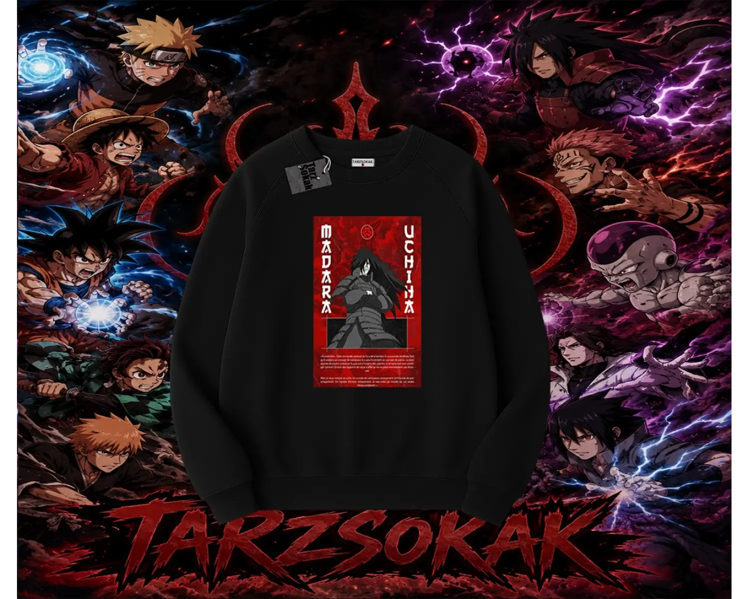 Madara Uchiha Naruto Anime Karakteri Oversize Unisex Bisiklet Yaka Sweatshirt Beyaz