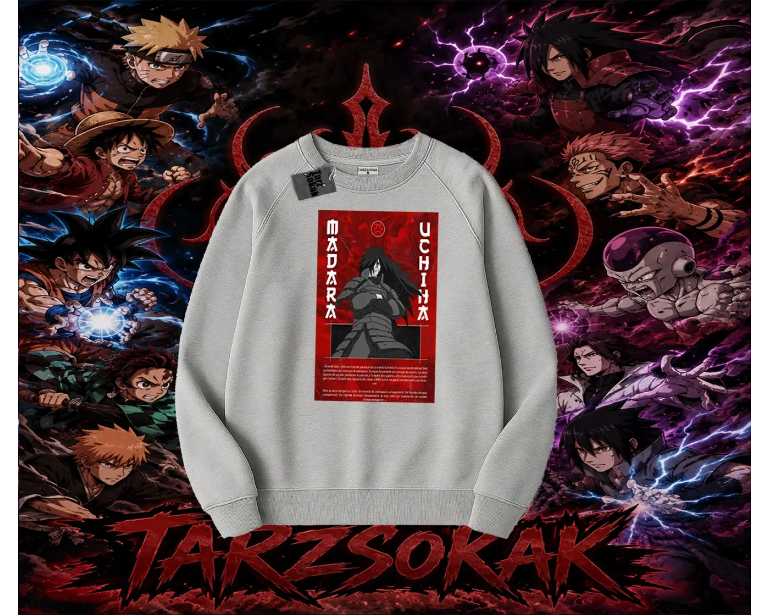 Madara Uchiha Naruto Anime Karakteri Oversize Unisex Bisiklet Yaka Sweatshirt Beyaz