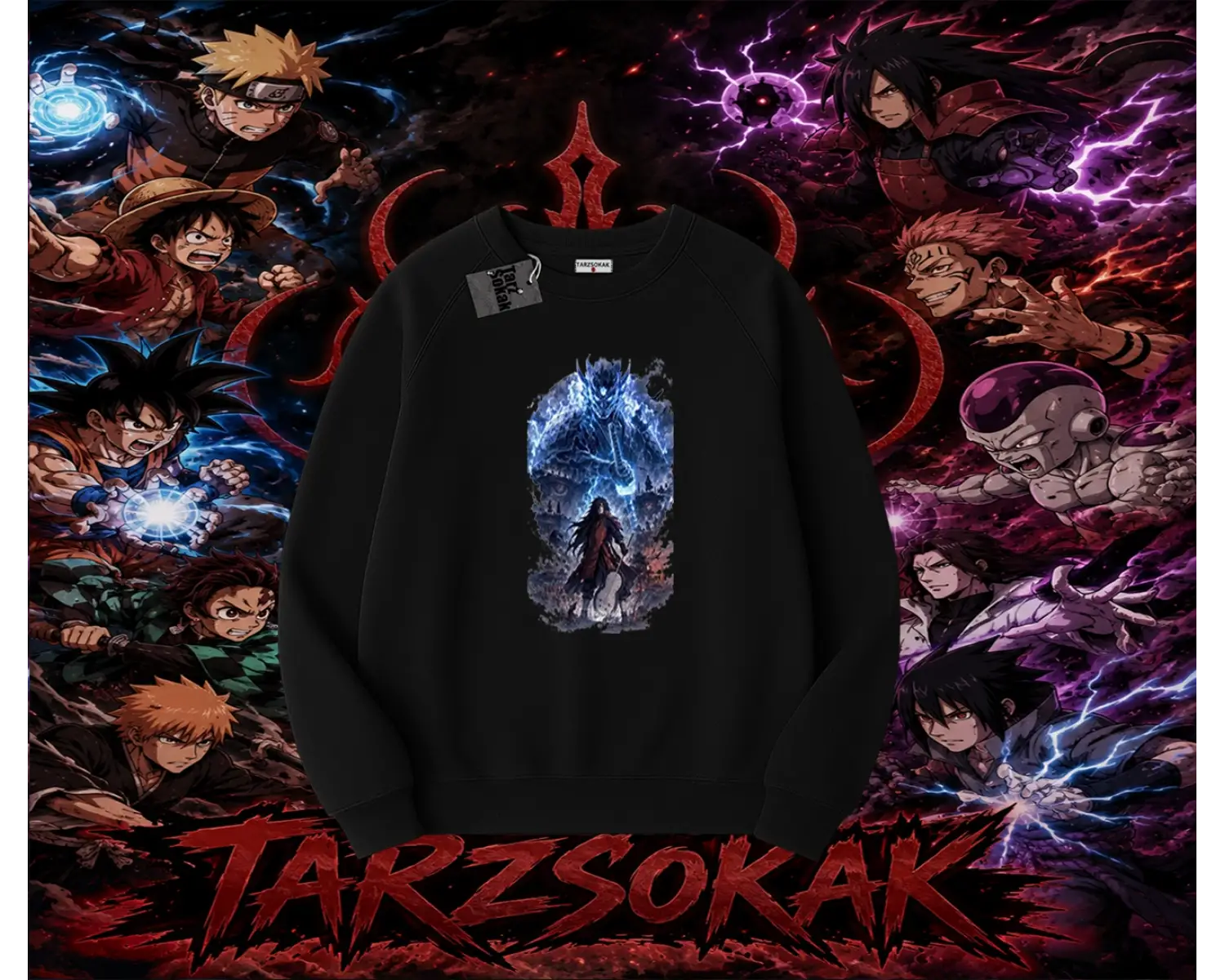 Madara Uchiha Naruto Anime Karakteri Oversize Unisex Bisiklet Yaka Sweatshirt Beyaz