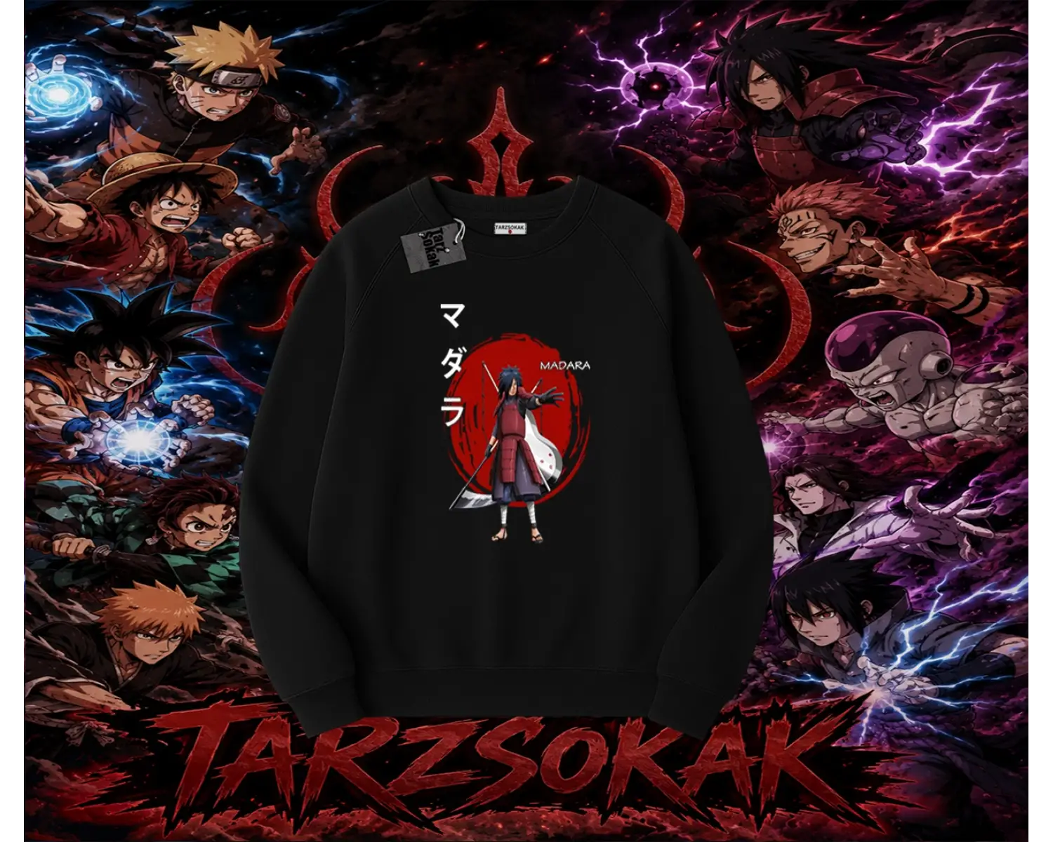 Madara Uchiha Naruto Anime Karakteri Oversize Unisex Bisiklet Yaka Sweatshirt Beyaz