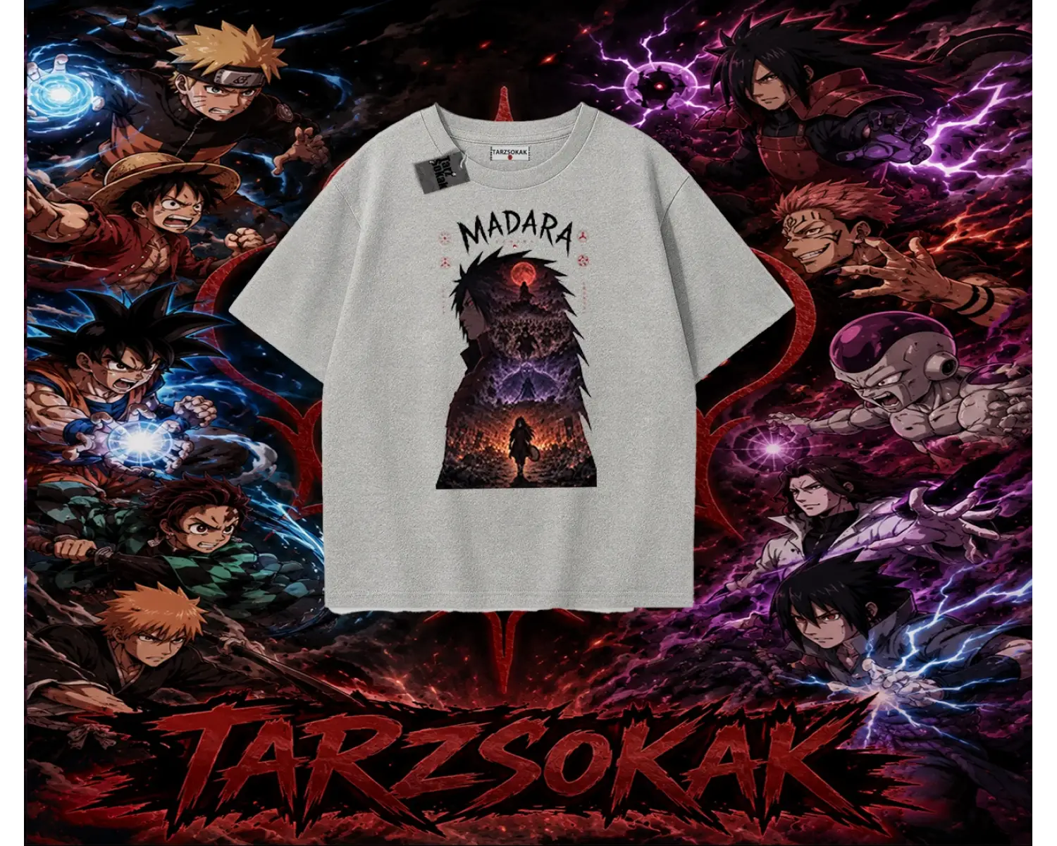 Madara Uchiha Naruto Anime Karakteri Oversize Unisex Tişört Beyaz