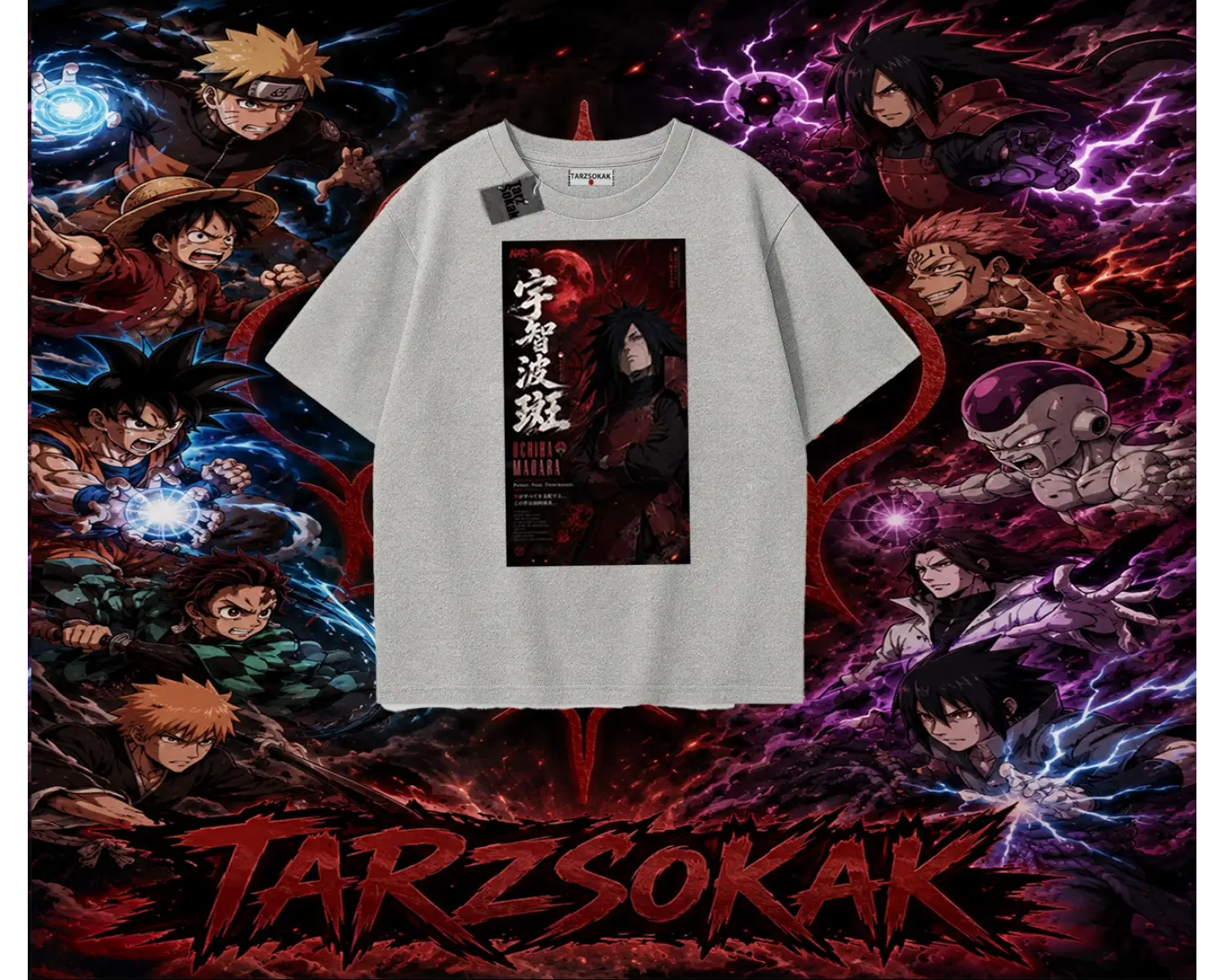 Madara Uchiha Naruto Anime Karakteri Oversize Unisex Tişört Beyaz