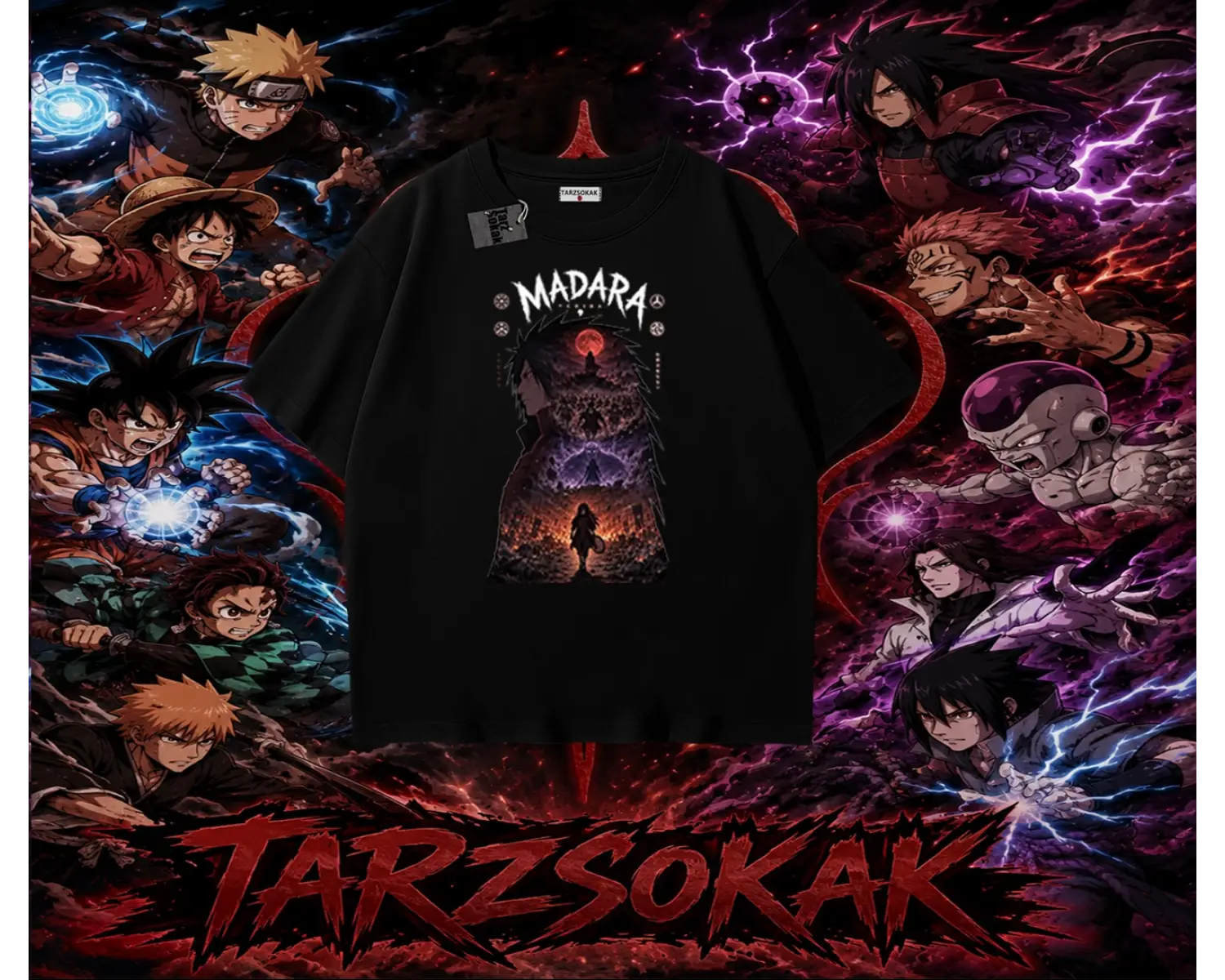 Madara Uchiha Naruto Anime Karakteri Oversize Unisex Tişört Beyaz
