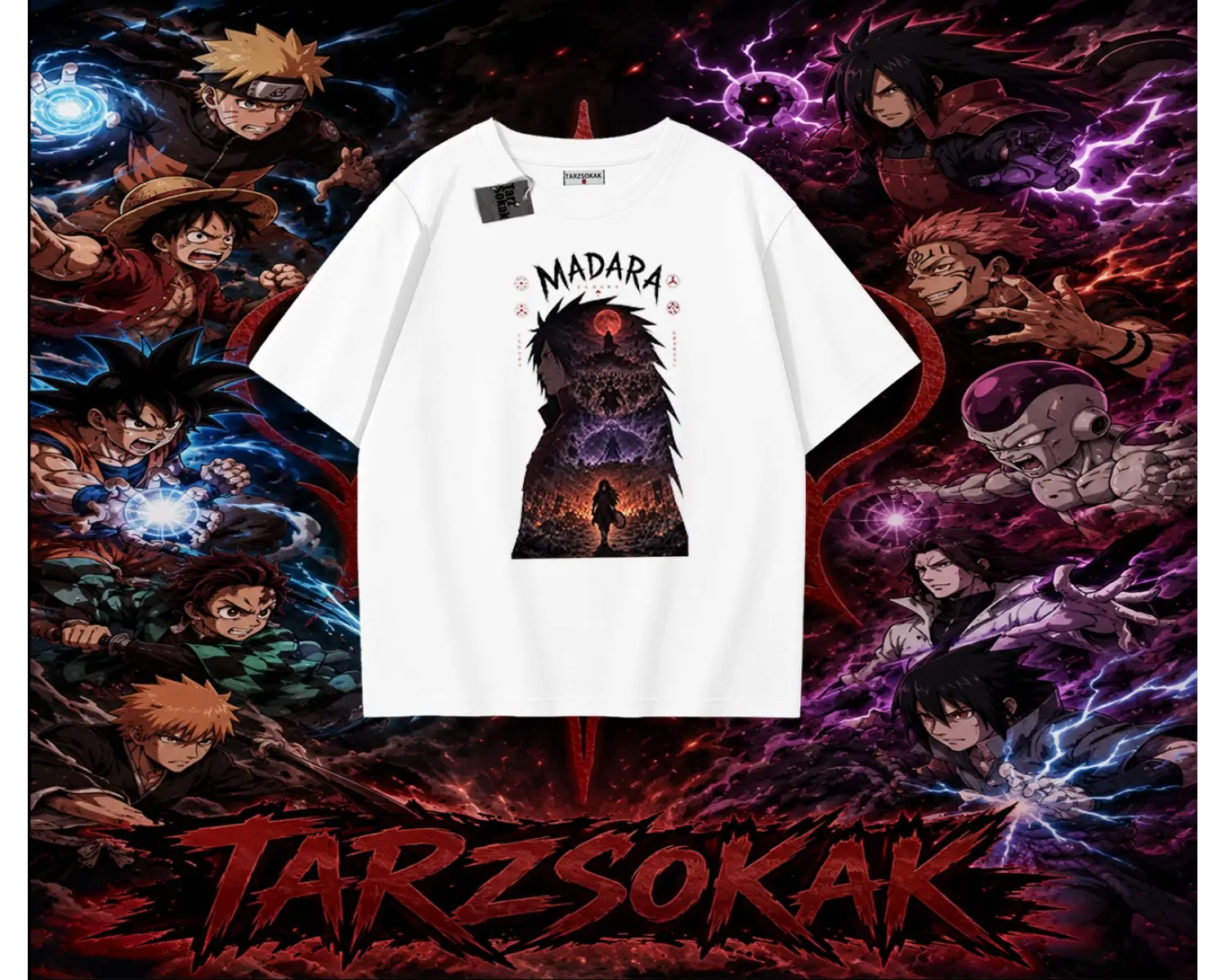 Madara Uchiha Naruto Anime Karakteri Oversize Unisex Tişört Beyaz