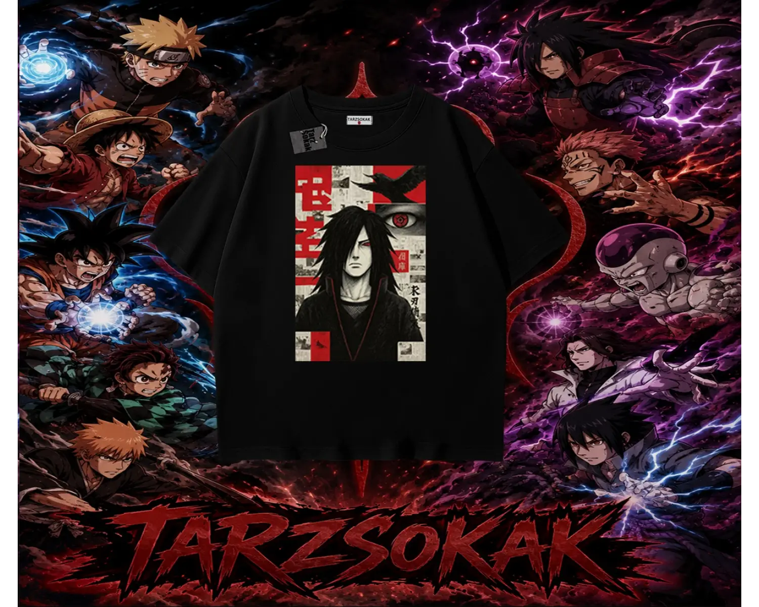 Madara Uchiha Naruto Anime Karakteri Oversize Unisex Tişört Beyaz