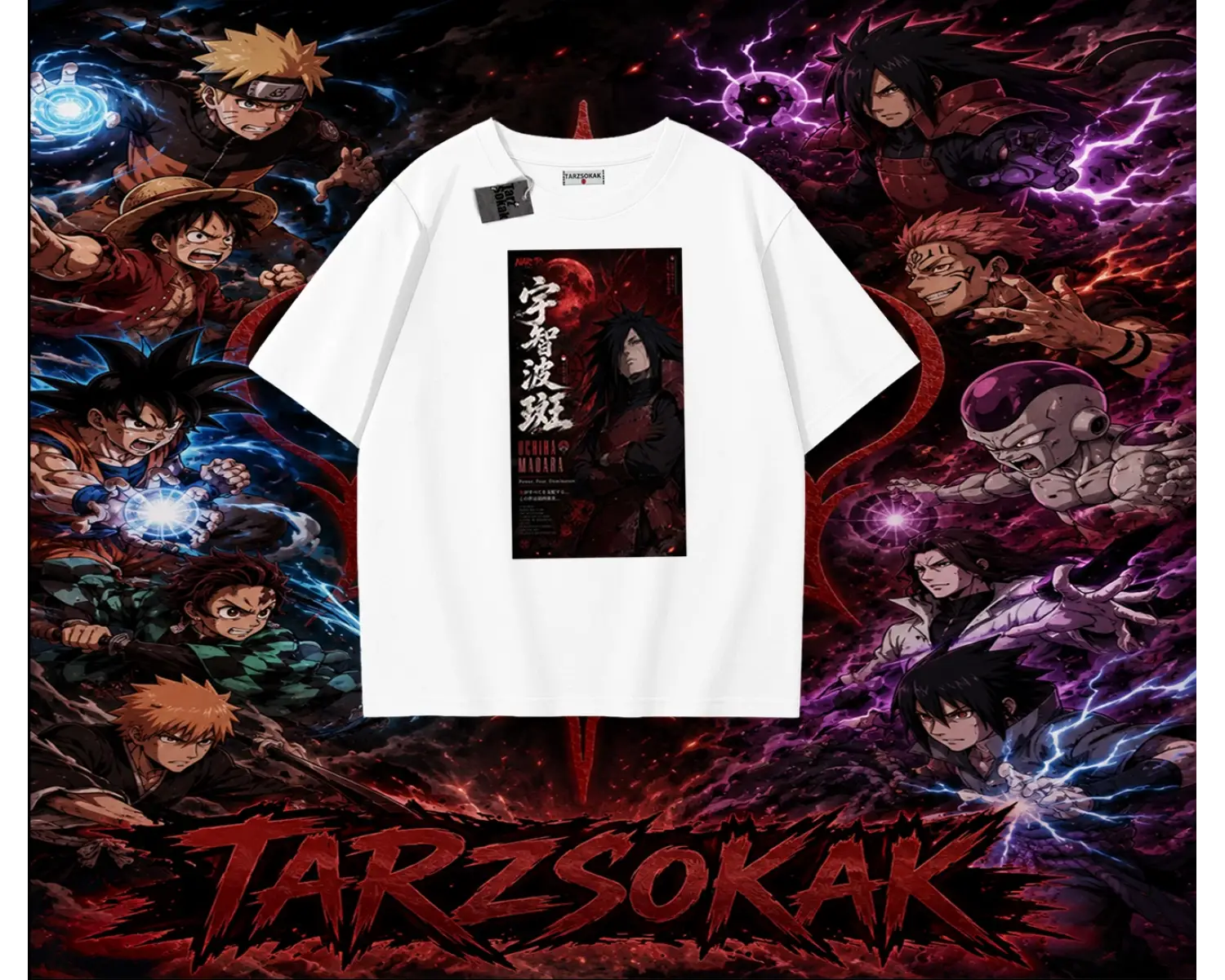Madara Uchiha Naruto Anime Karakteri Oversize Unisex Tişört Beyaz