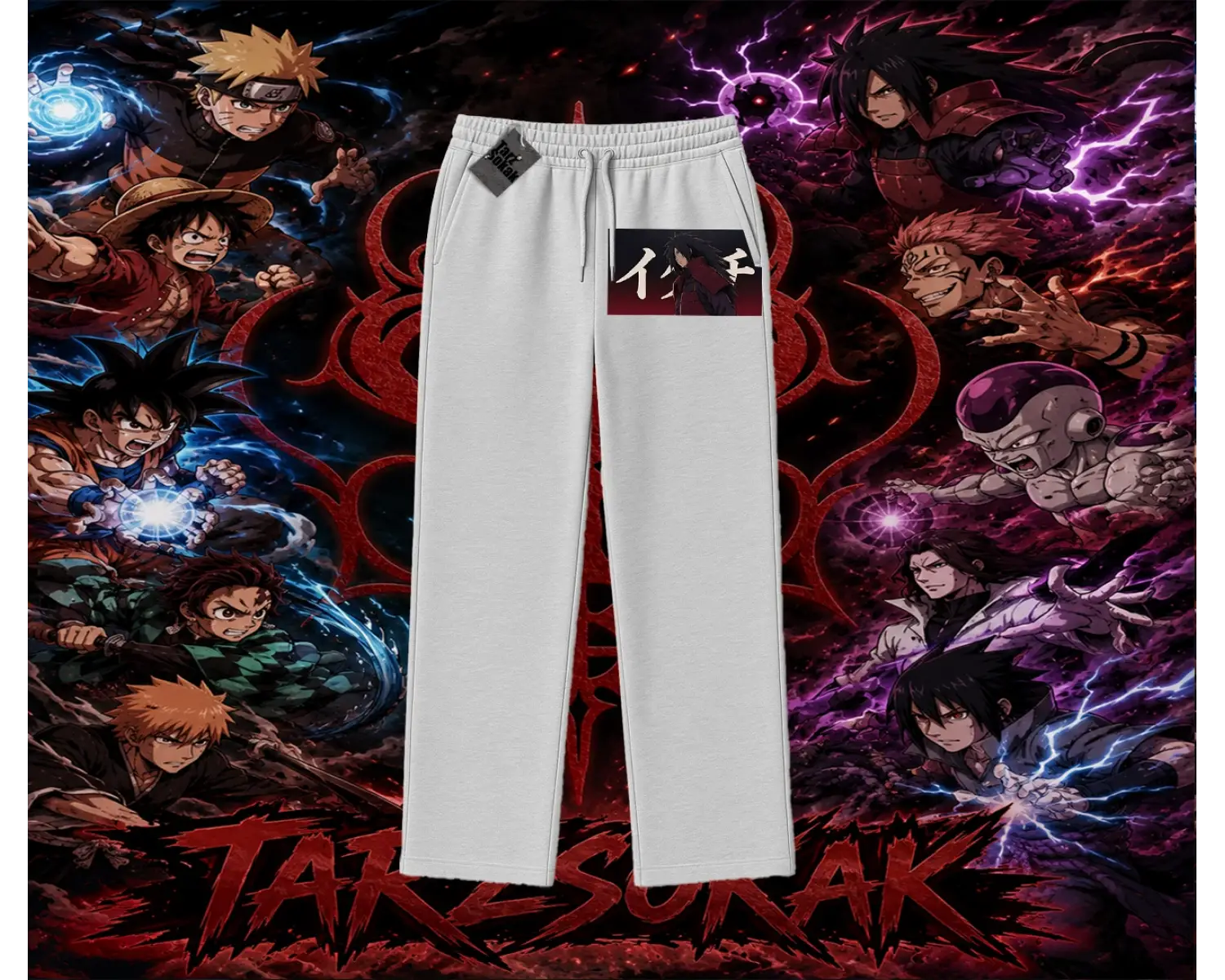 Madara Uchiha Naruto Anime Karakteri Unisex Baggy Eşofman Altı Beyaz