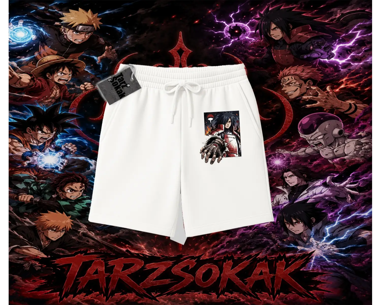 Madara Uchiha Naruto Anime Karakteri Unisex Şort Beyaz