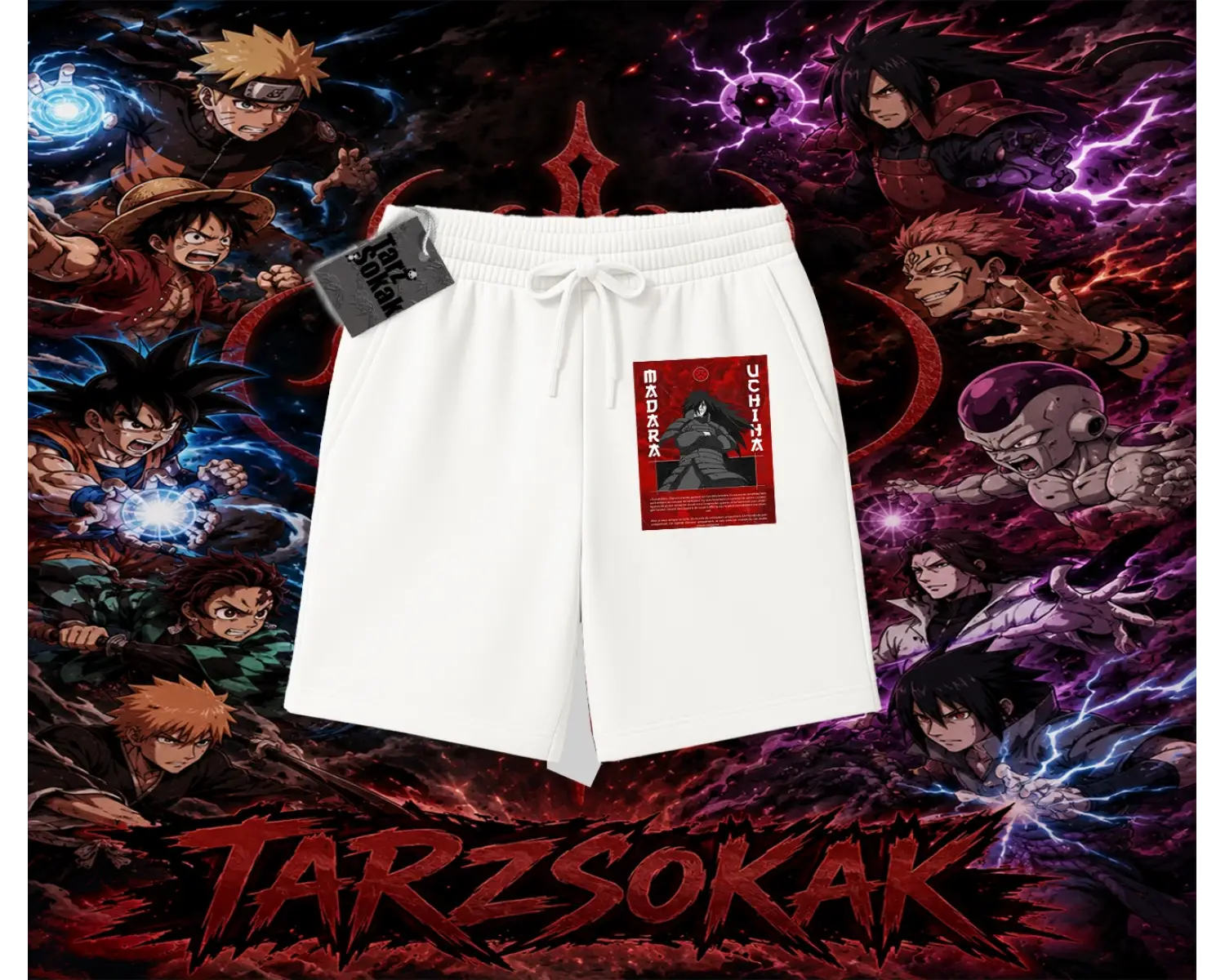 Madara Uchiha Naruto Anime Karakteri Unisex Şort Beyaz
