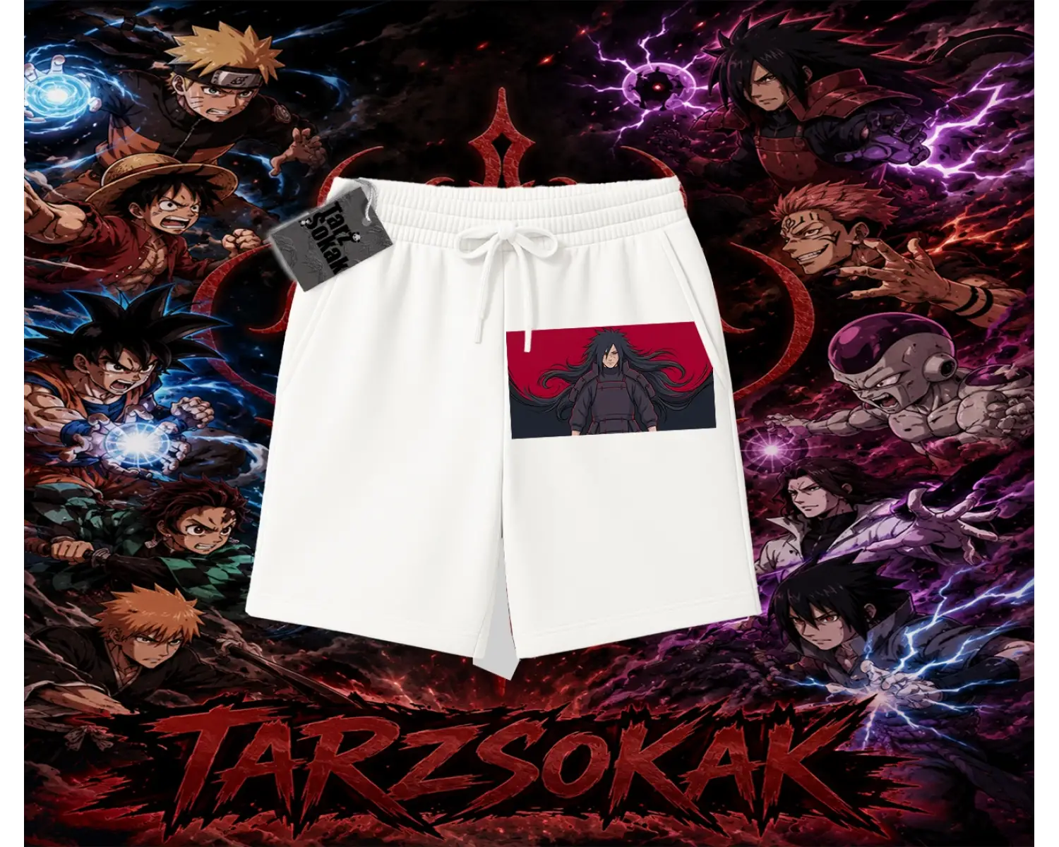 Madara Uchiha Naruto Anime Karakteri Unisex Şort Beyaz