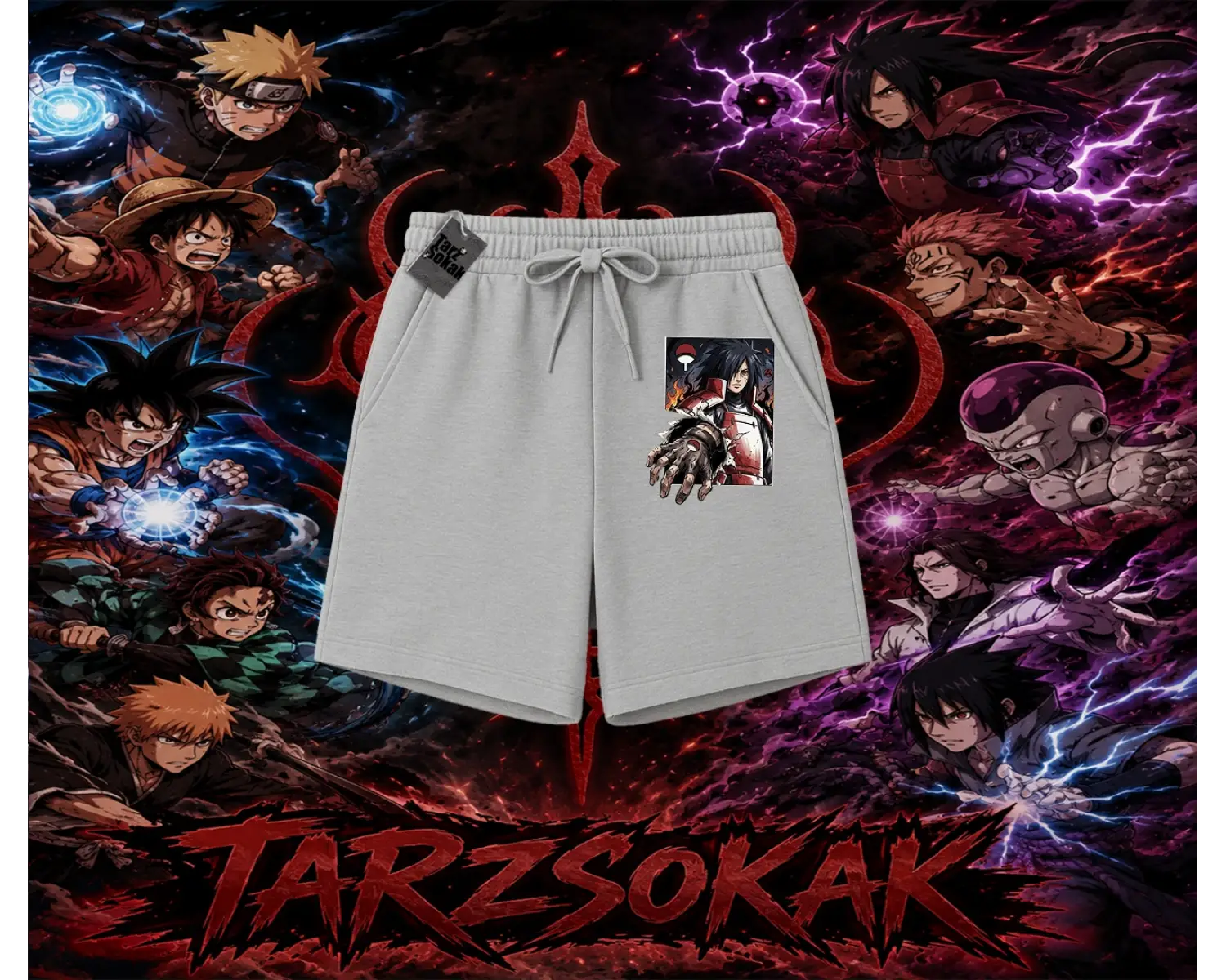 Madara Uchiha Naruto Anime Karakteri Unisex Şort Beyaz