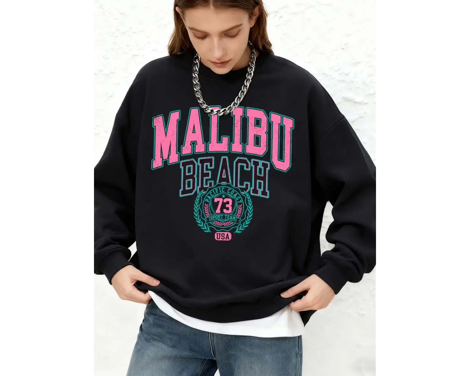 Malibu Beach Baskı Bayan Tişörtü Kış Sıcak Koşu Kapüşonlular Rahat Büyük Boy Bisiklet Yaka Ka