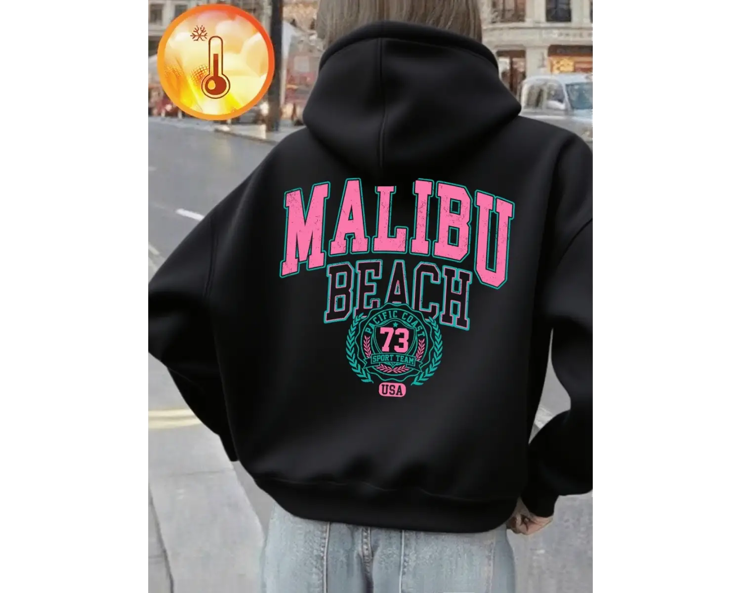 Malibu Beach Baskı Kapüşonlular Bayan Kış Polar Sıcak Tişörtü Temel Cep Kazaklar Günlük Rahat