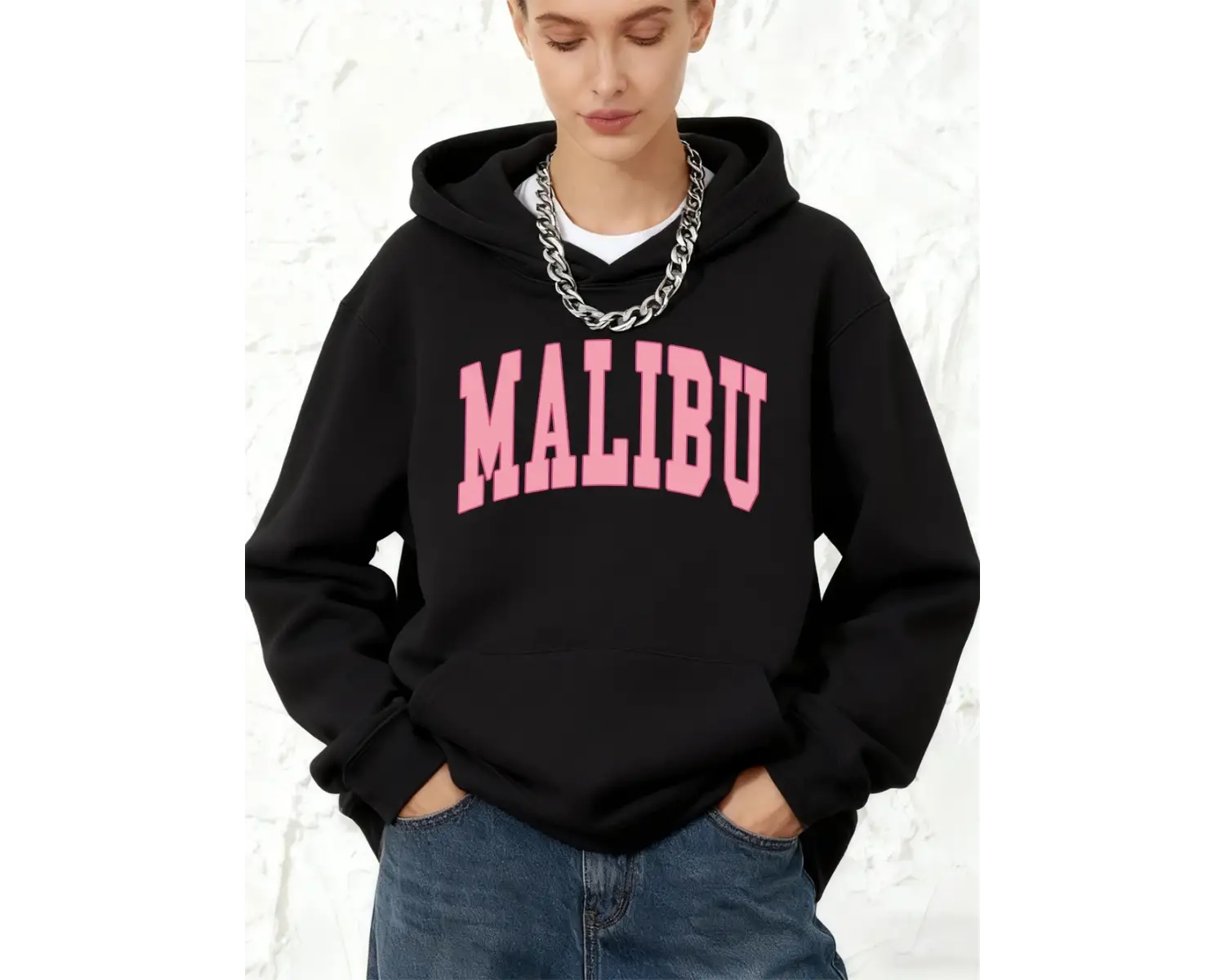 Malibu Mektup Baskılar Pamuk Kapüşonlular Bayanlar Kış Polar Sıcak Kazak Koşu Cep Kazak Sport