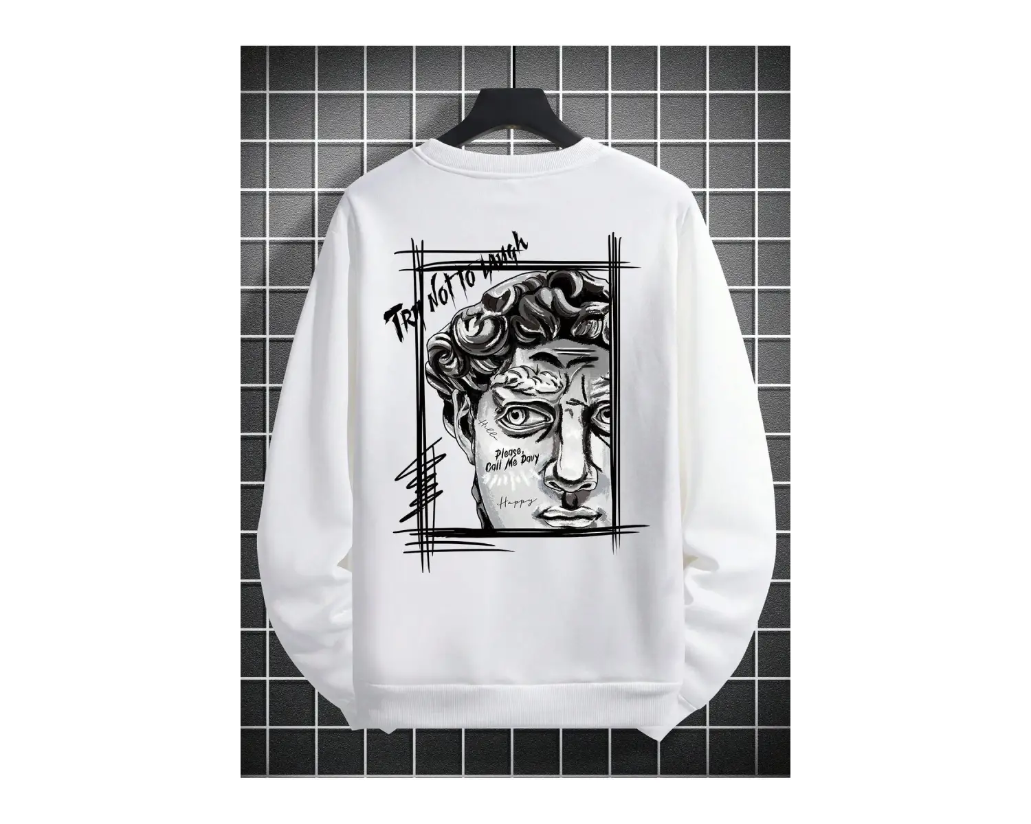 Manfinity EMRG Figure & Letter Graphic Sweatshirt Beyaz