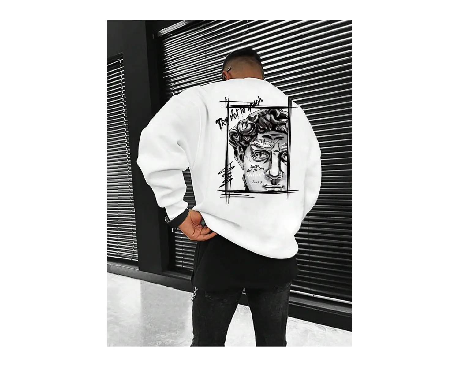 Manfinity EMRG Figure & Letter Graphic Sweatshirt Beyaz
