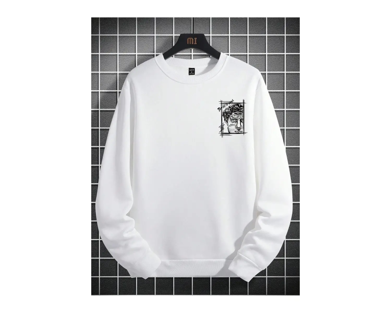 Manfinity EMRG Figure & Letter Graphic Sweatshirt Beyaz