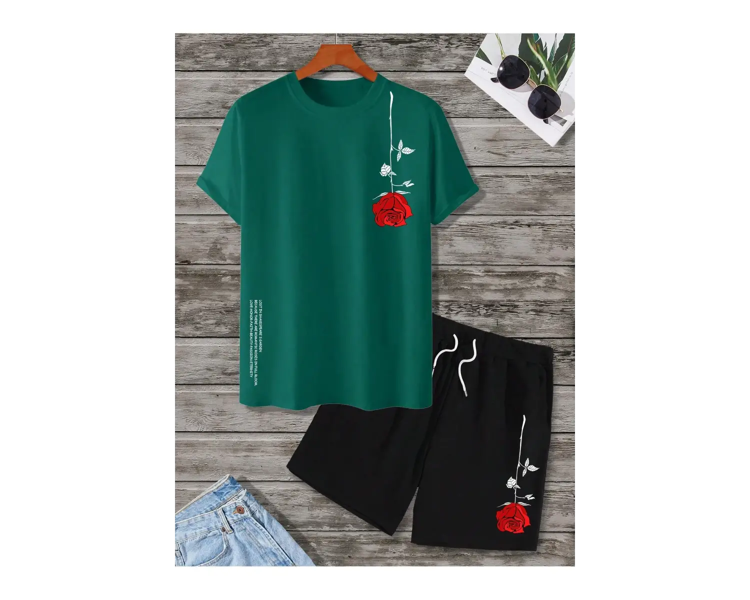 Manfinity Homme 2 Adet/Takım Erkek Çiçek Desenli Tişört Ve Şort Takımı