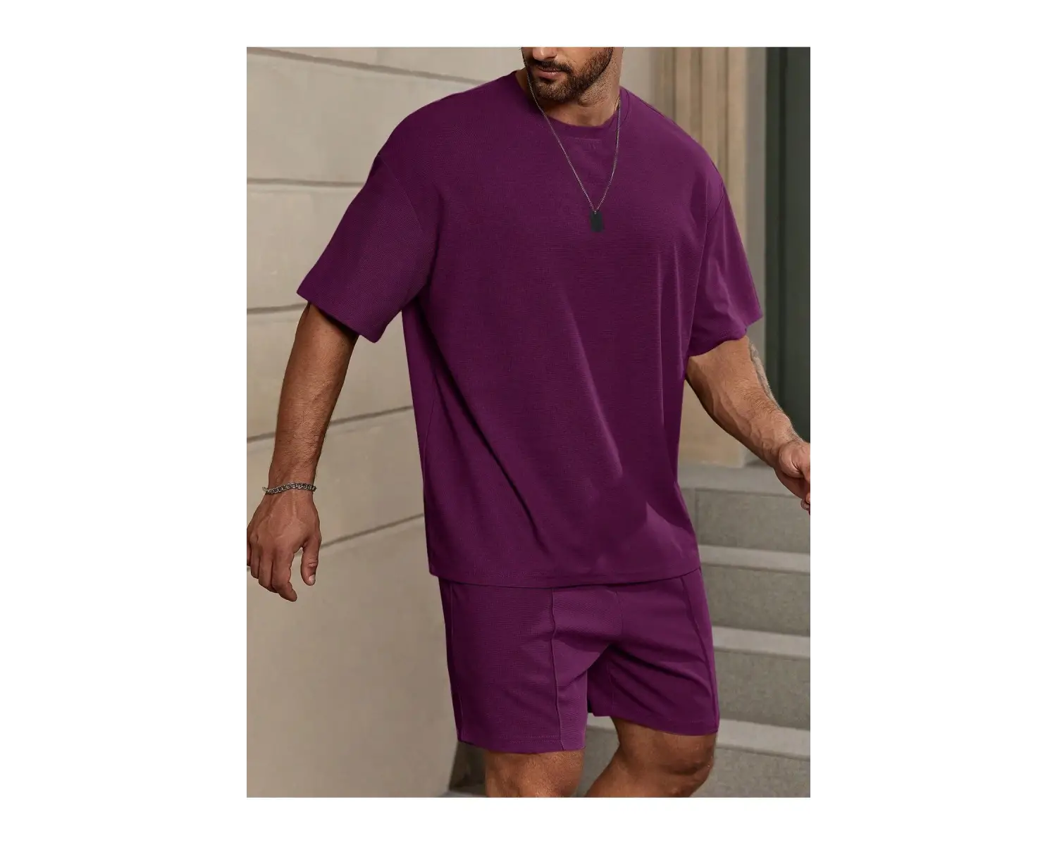 Manfinity Homme 2 Adet/Takım Erkek Düz Renk Mor Yuvarlak t ve Şort