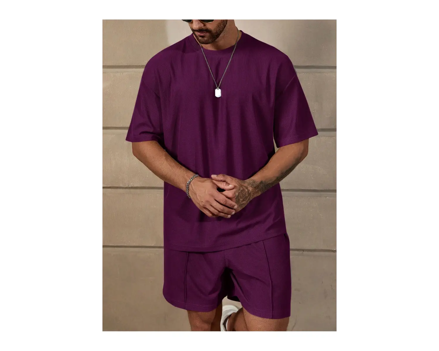 Manfinity Homme 2 Adet/Takım Erkek Düz Renk Mor Yuvarlak t ve Şort