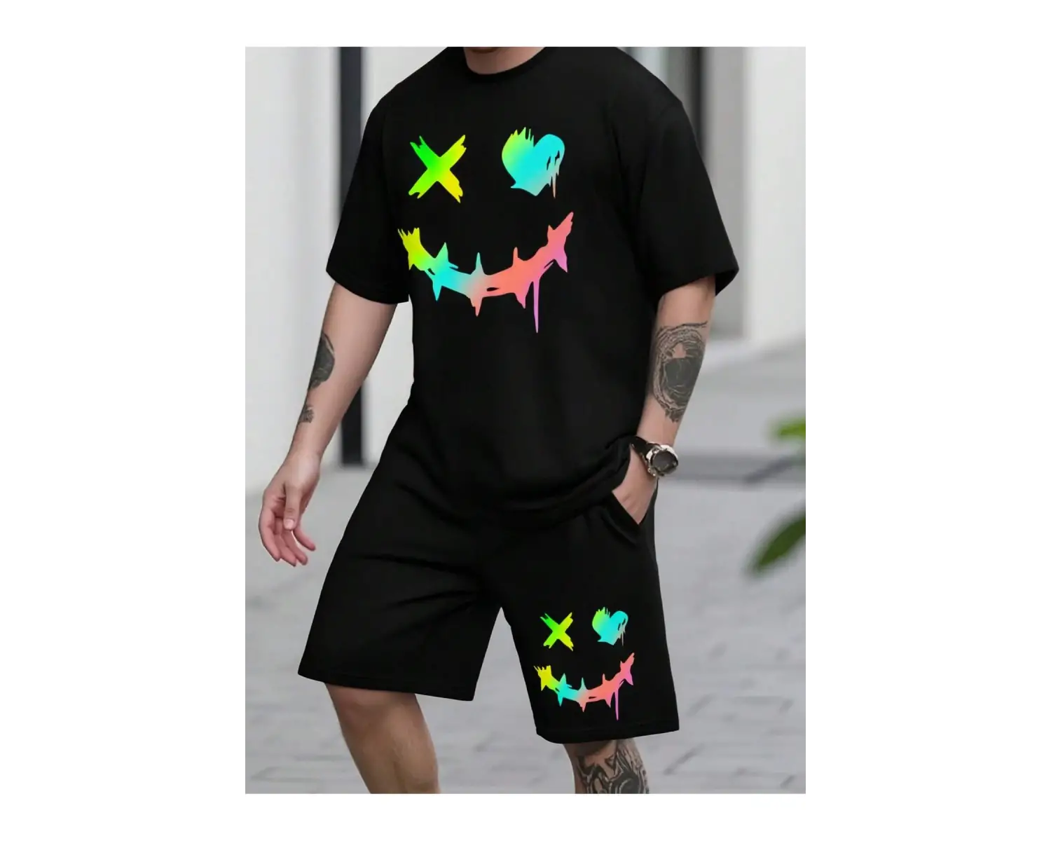 Manfinity Homme 2li Erkek Günlük Basit Kısa Kollu Tişört Ve Şort Takımı