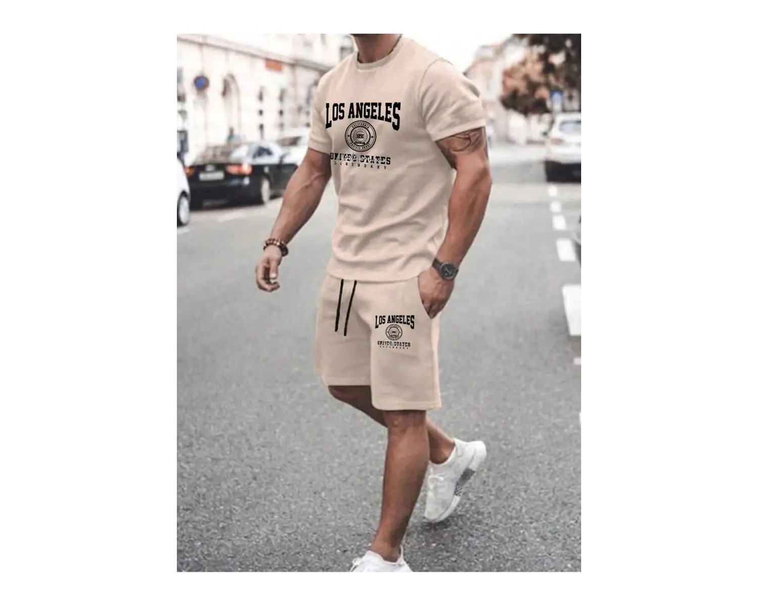 Manfinity Homme Casual College Style Tipografi Tişört ve Şort Takımı