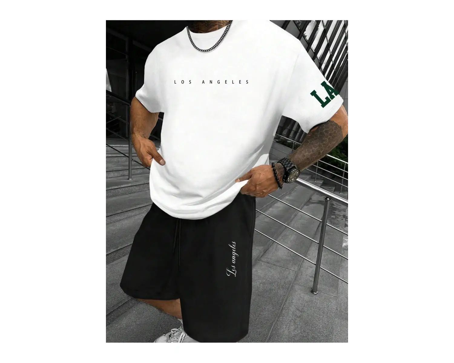 Manfinity Homme Erkek Basit Harfli Grafik Tişört ve Şort Takımı